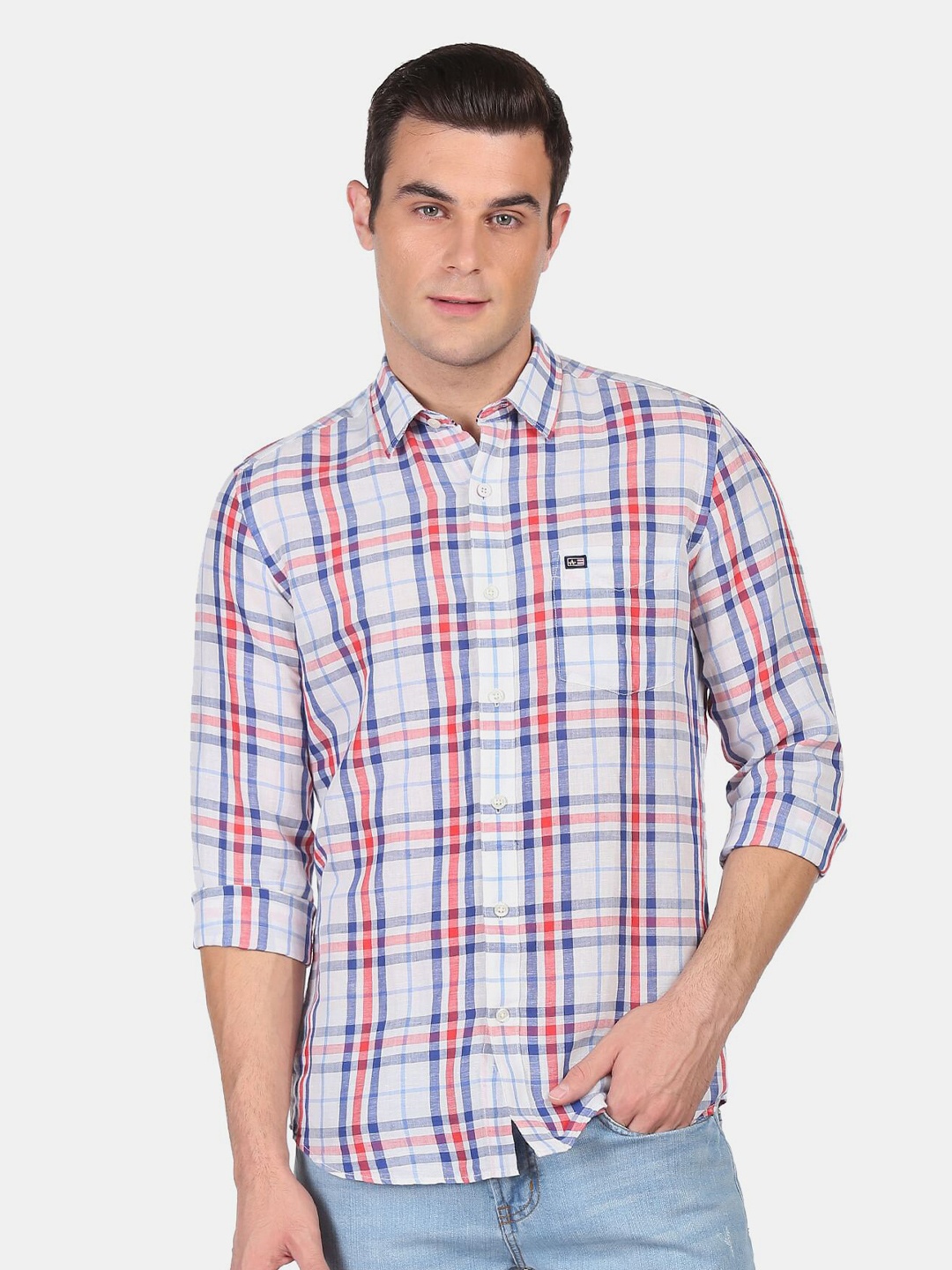 

Arrow Sport Men Slim Fit Tartan Checked Casual Shirt, White