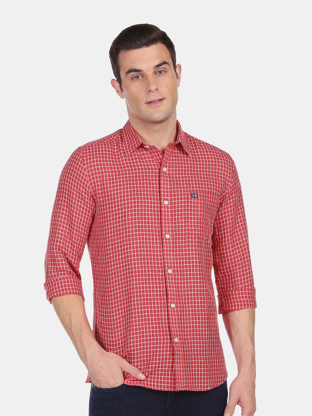 

Arrow Sport Men Slim Fit Checked Casual Shirt, Red