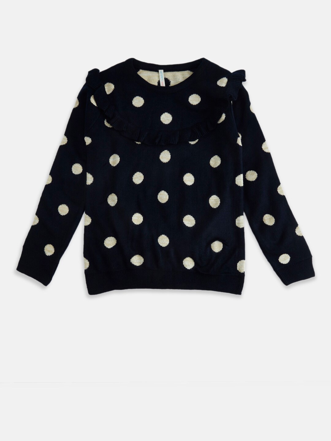 

Pantaloons Junior Girls Navy Blue & Off White Polka Dot Printed Pullover