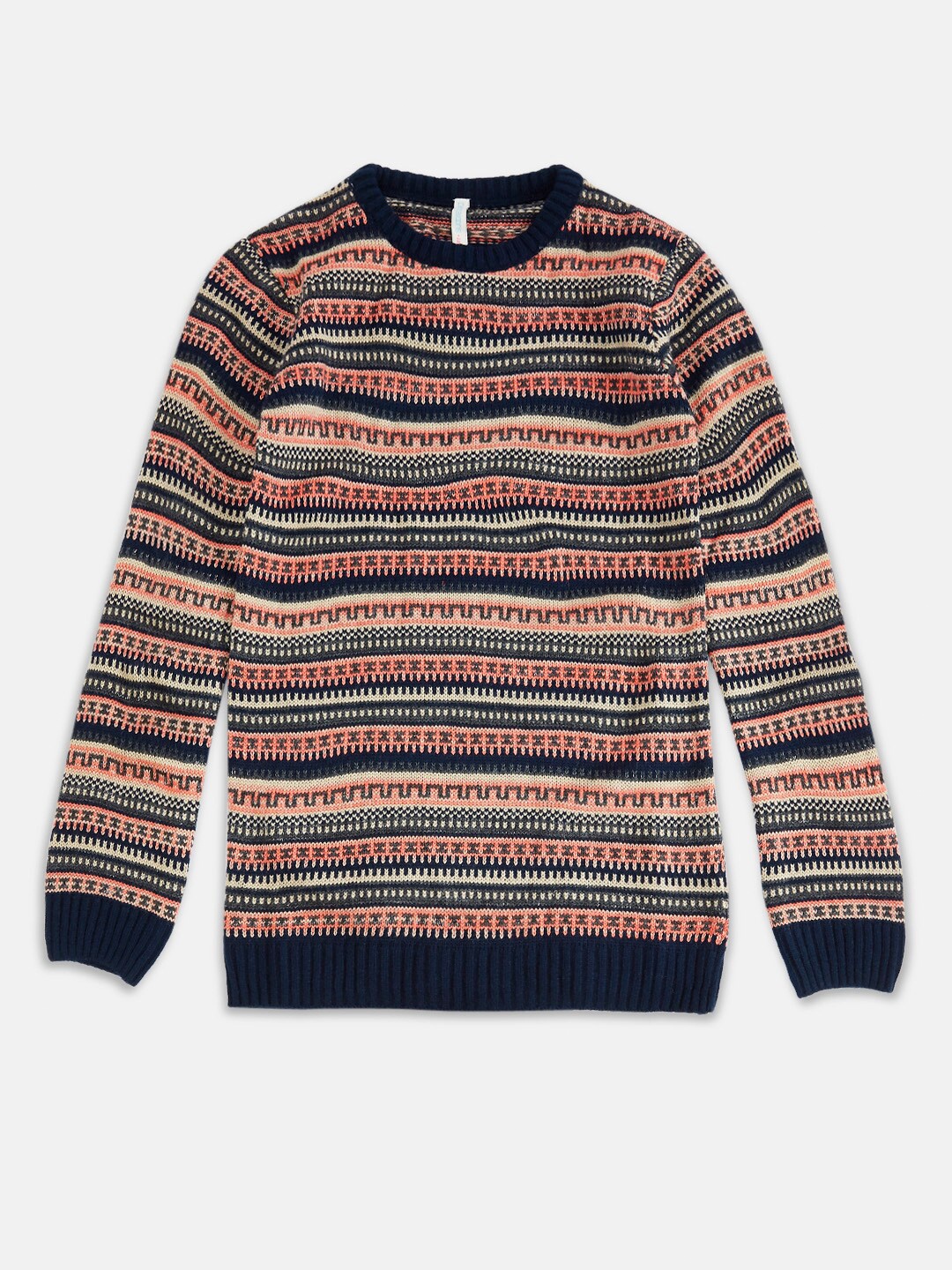 

Pantaloons Junior Girls Blue & Peach-Coloured Striped Pullover