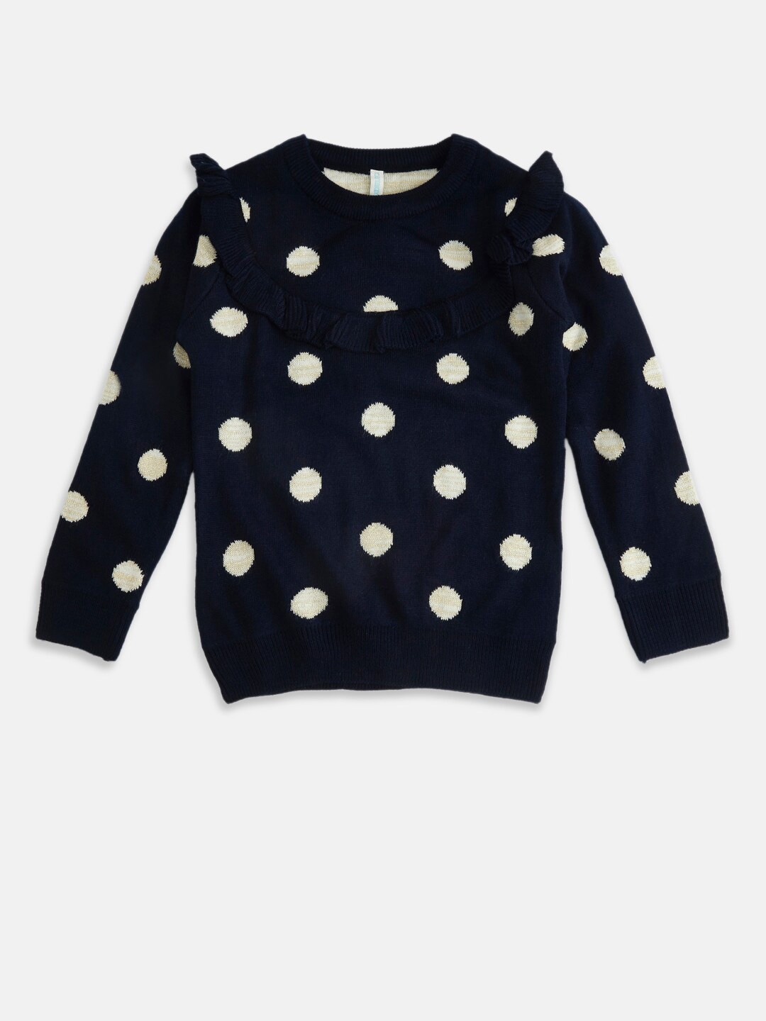 

Pantaloons Junior Girls Navy Blue & Off White Polka Dot Printed Pullover