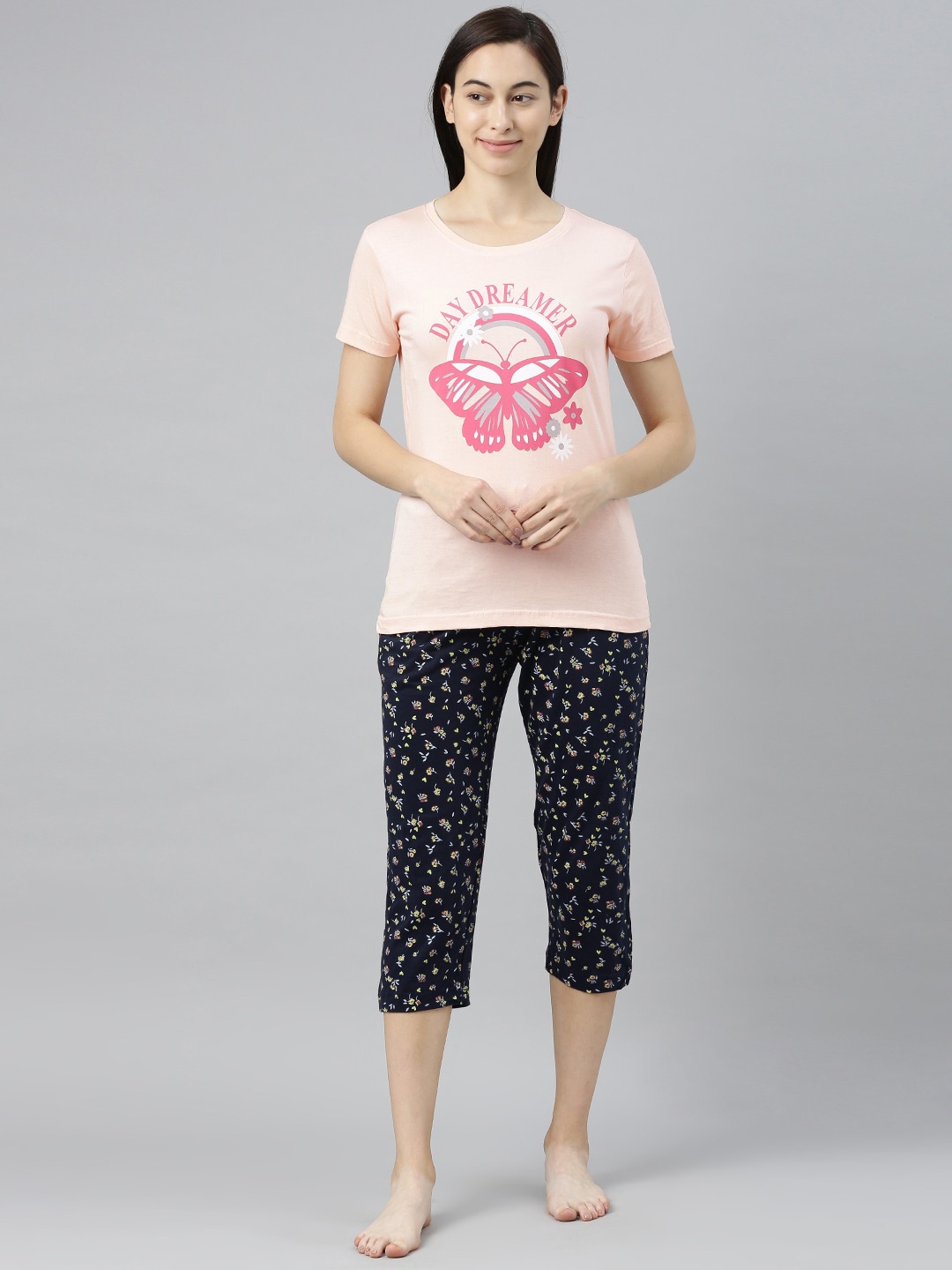 

Enviously Young Women Peach-Coloured & Blue Printed Night suit