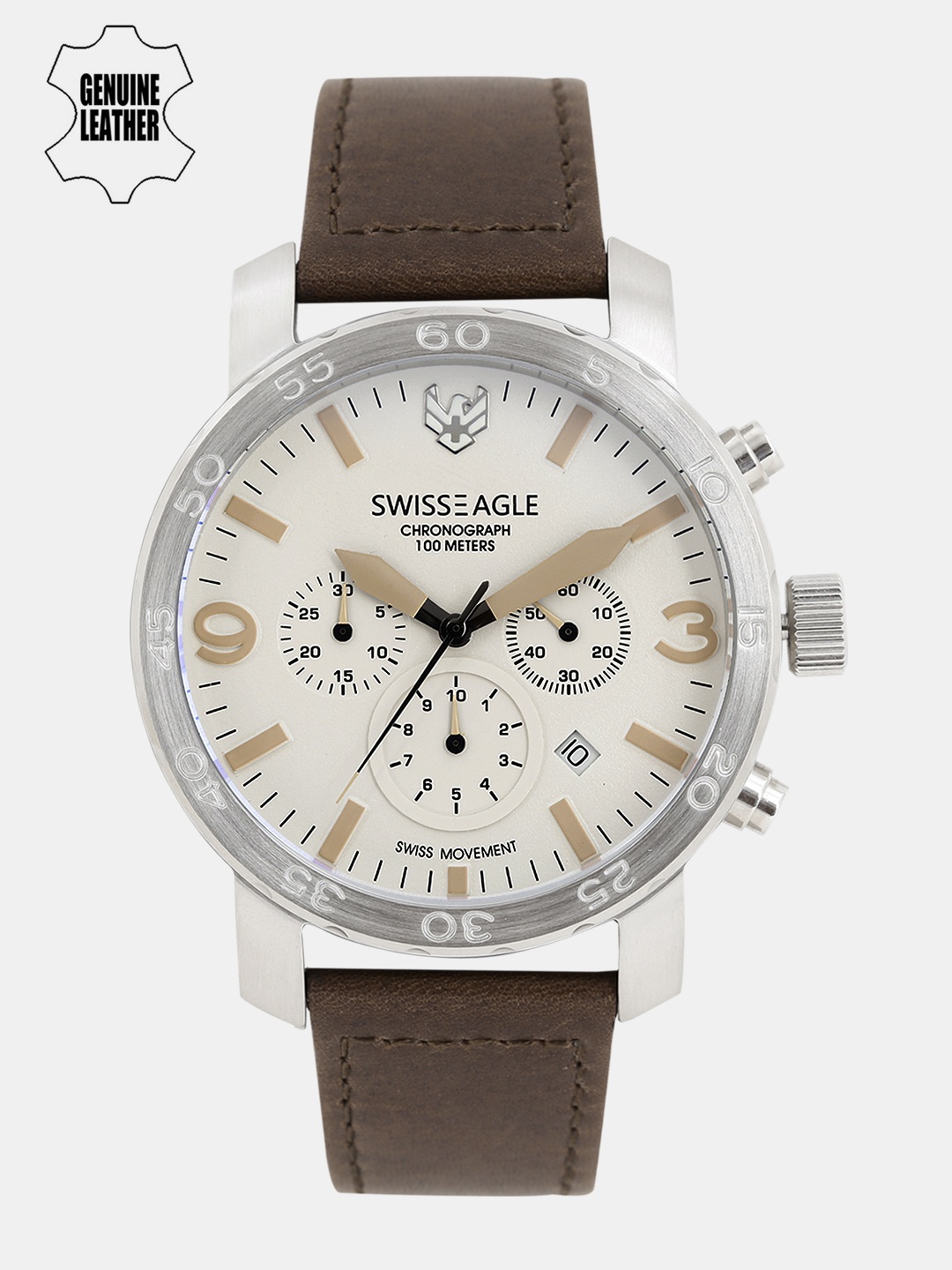 

Swiss Eagle Men Off-White Chronograph Watch SE-9102-02