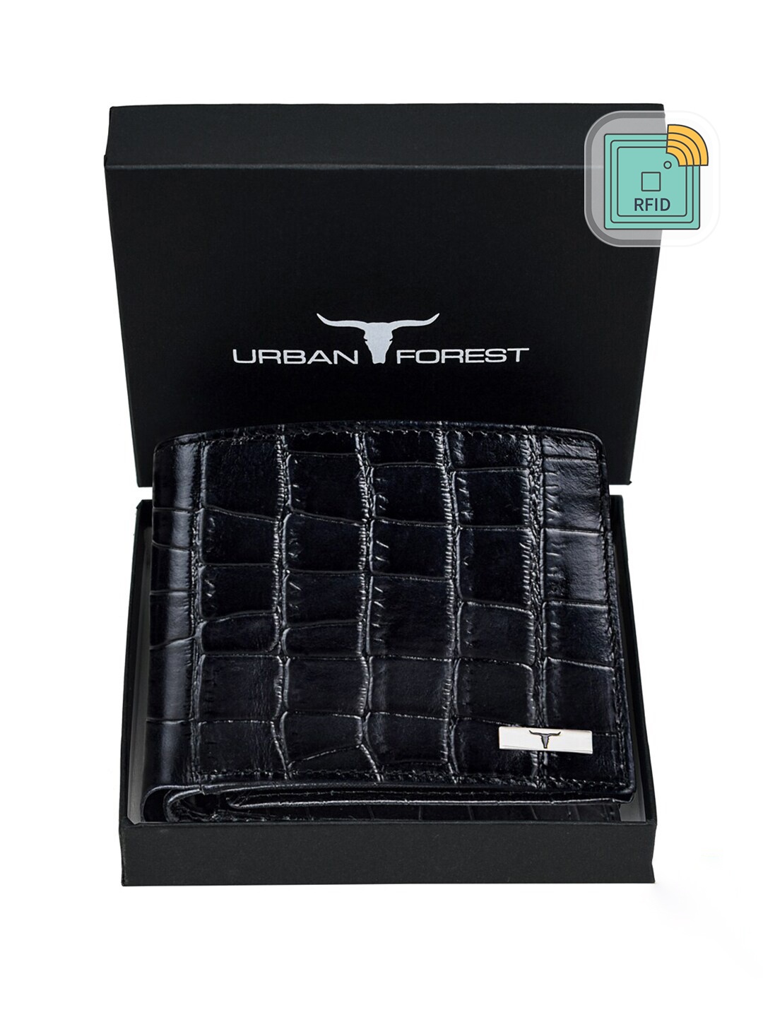 

URBAN FOREST Men Textured Leather Two Fold Wallet, Black