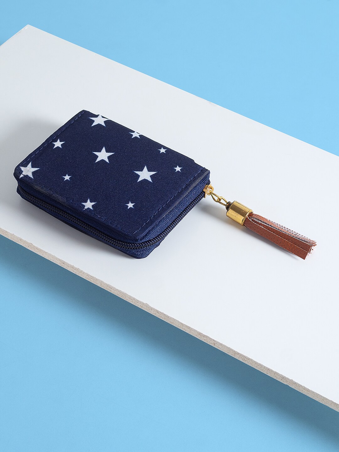 

Golden Peacock Women Printed Zip Around Wallet, Navy blue