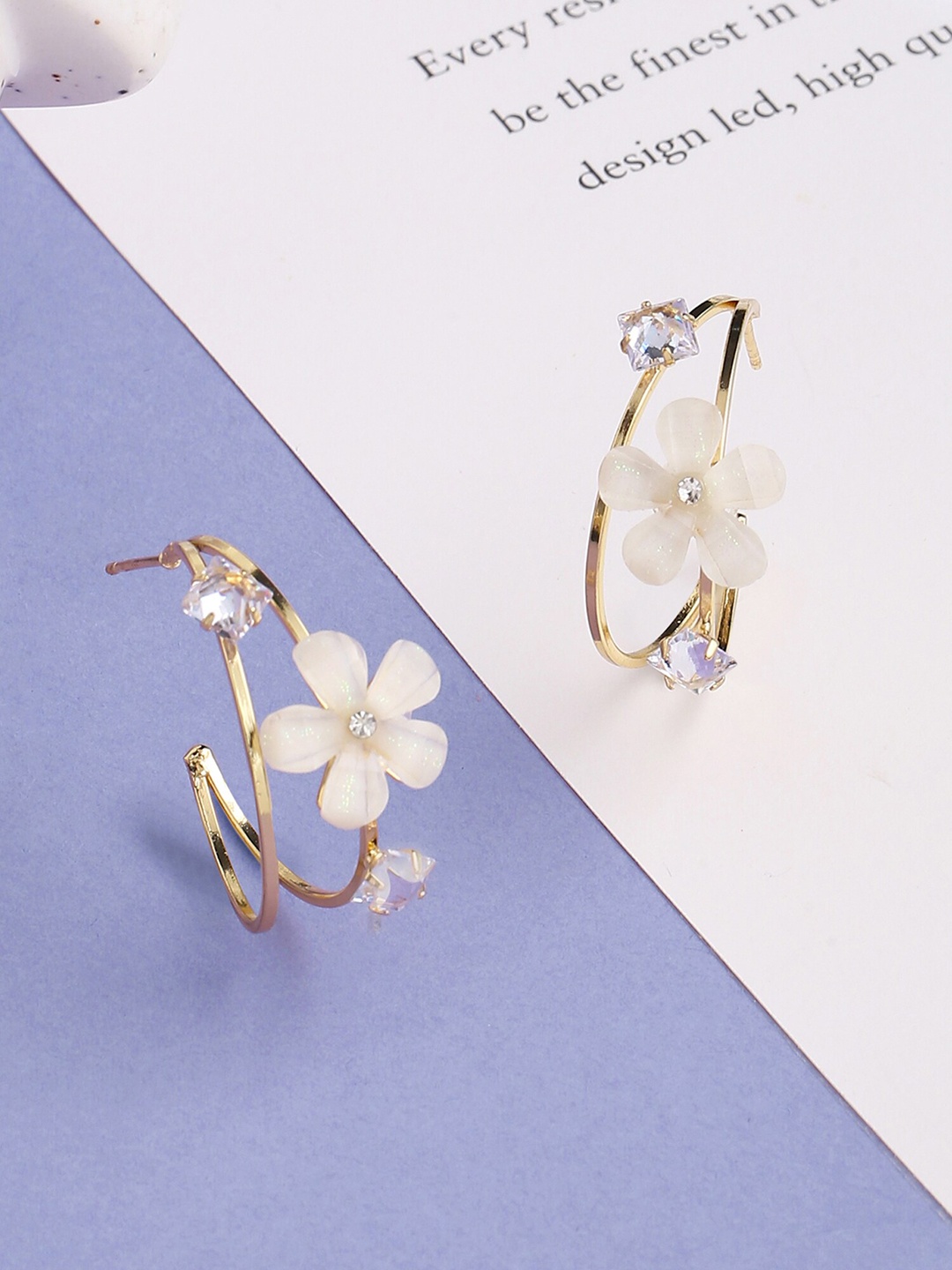 

Yellow Chimes White & Gold-Plated Circular Half Hoop Earrings