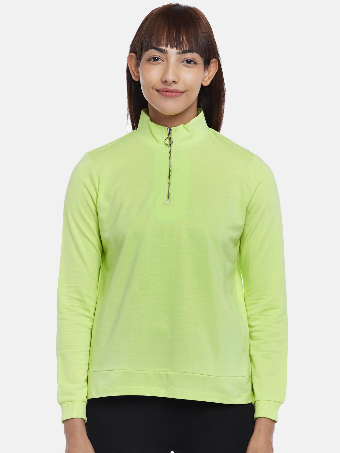 

Ajile by Pantaloons Women Solid Cotton Sweatshirt, Lime green