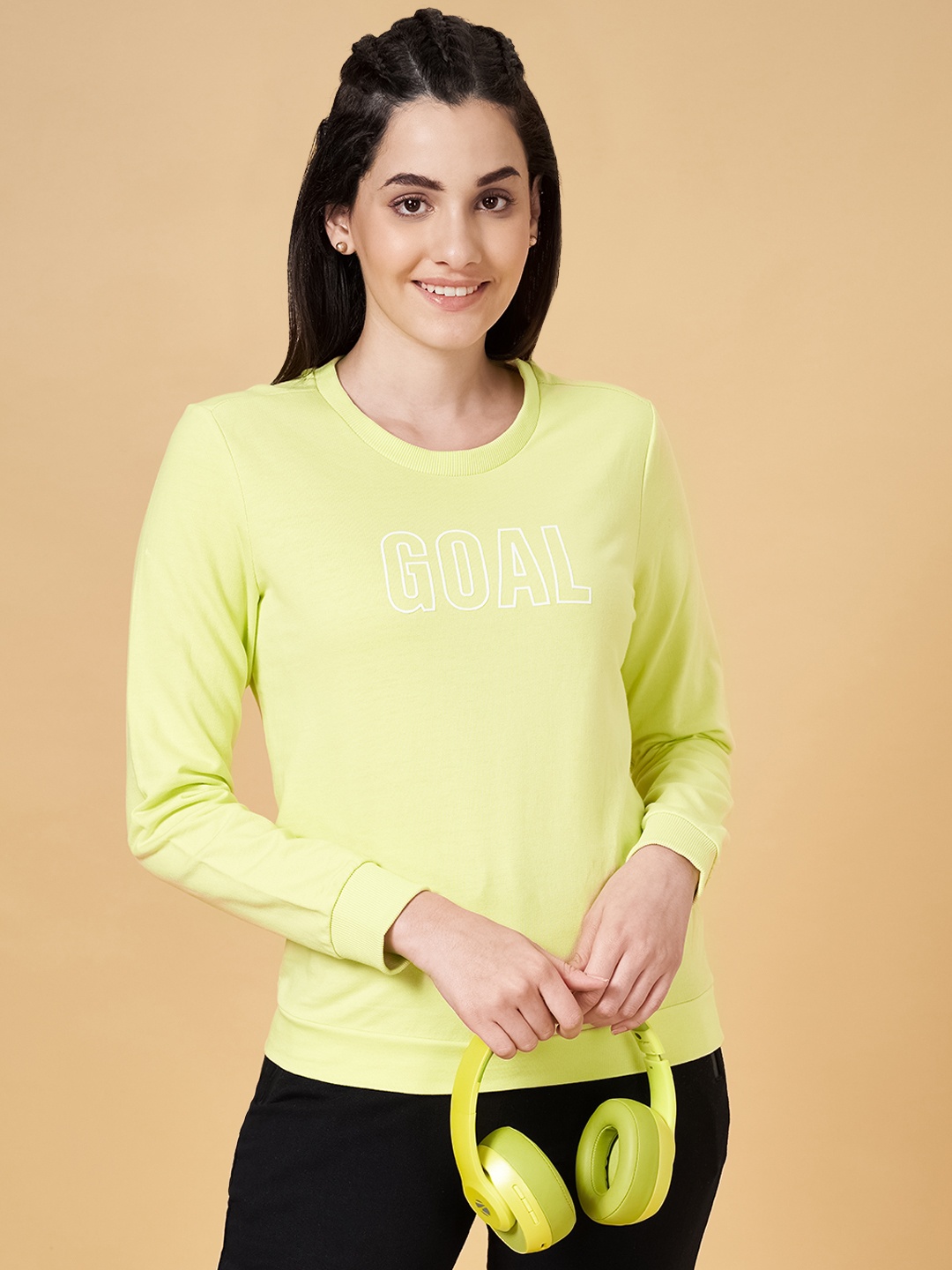 

Ajile by Pantaloons Women Printed Cotton Sweatshirt, Lime green