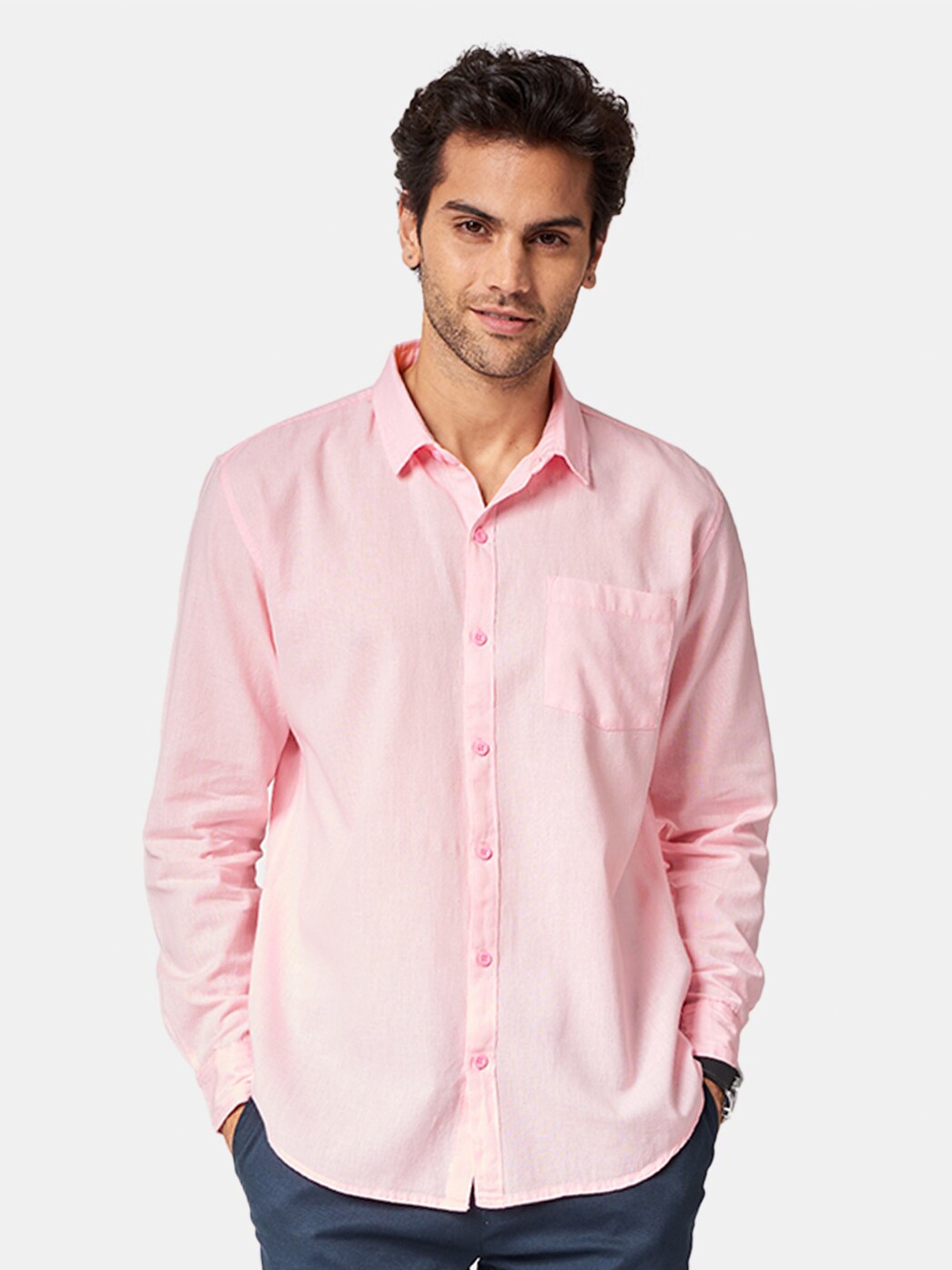 

The Souled Store Men Regular Fit Solid Cotton Casual Shirt, Pink