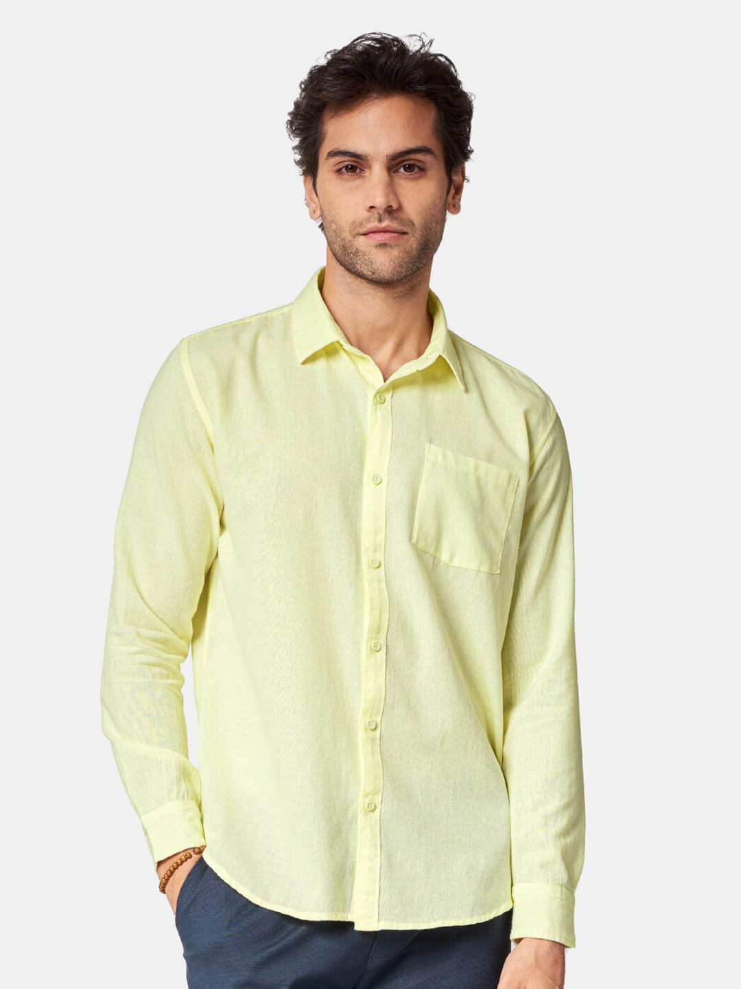 

The Souled Store Men Regular Fit Solid Cotton Casual Shirt, Yellow
