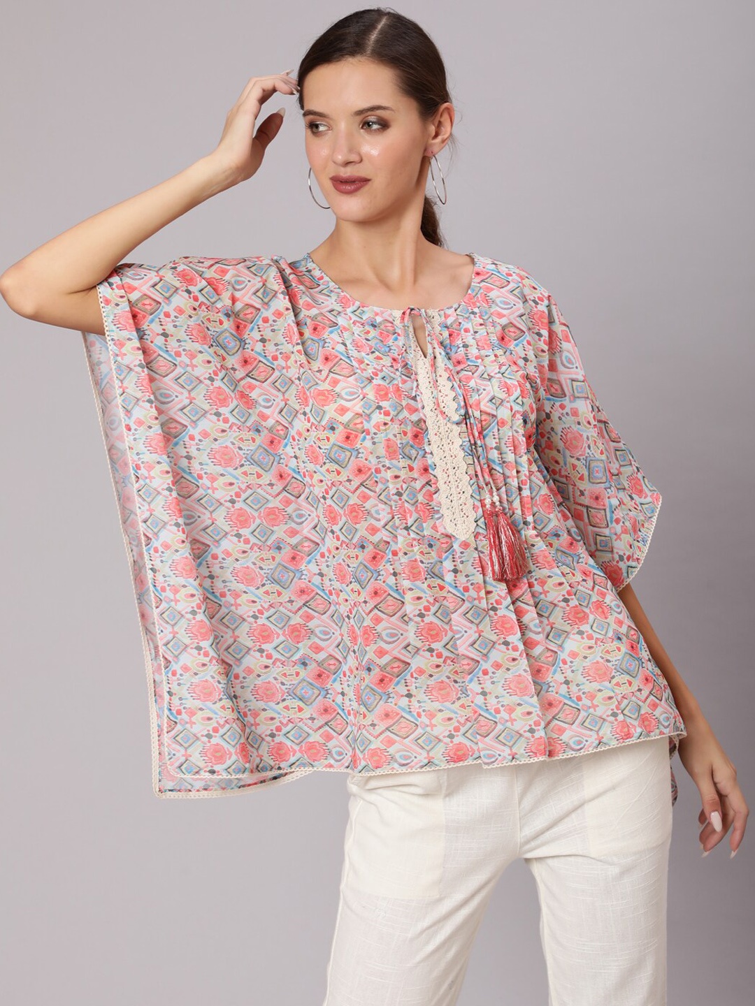 

Jaipur Kurti Women Peach & Off White Printed Kaftan Co-Ords Set