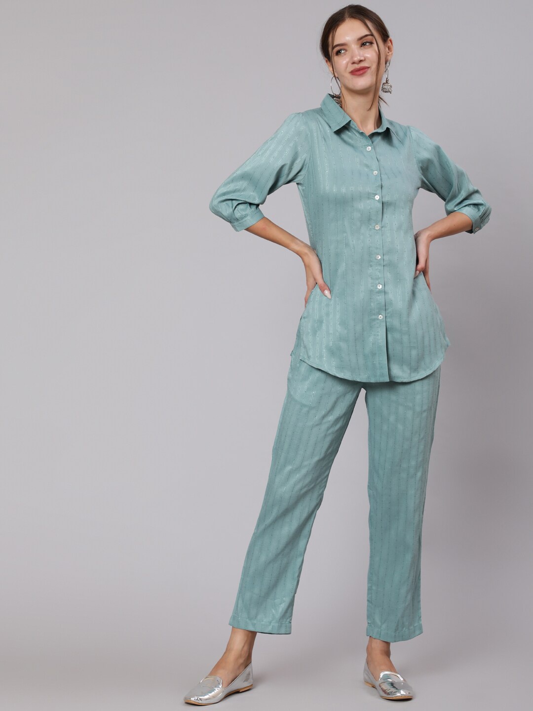 

Jaipur Kurti Women Sea Green Sequins Embellished Co-Ords Set