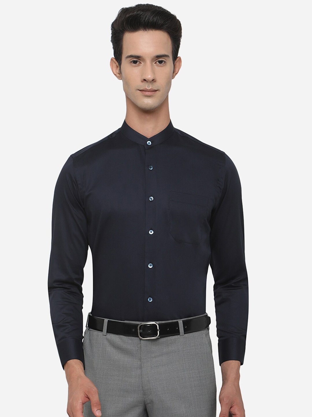 

METAL Men Slim Fit Solid Formal Shirt, Navy blue