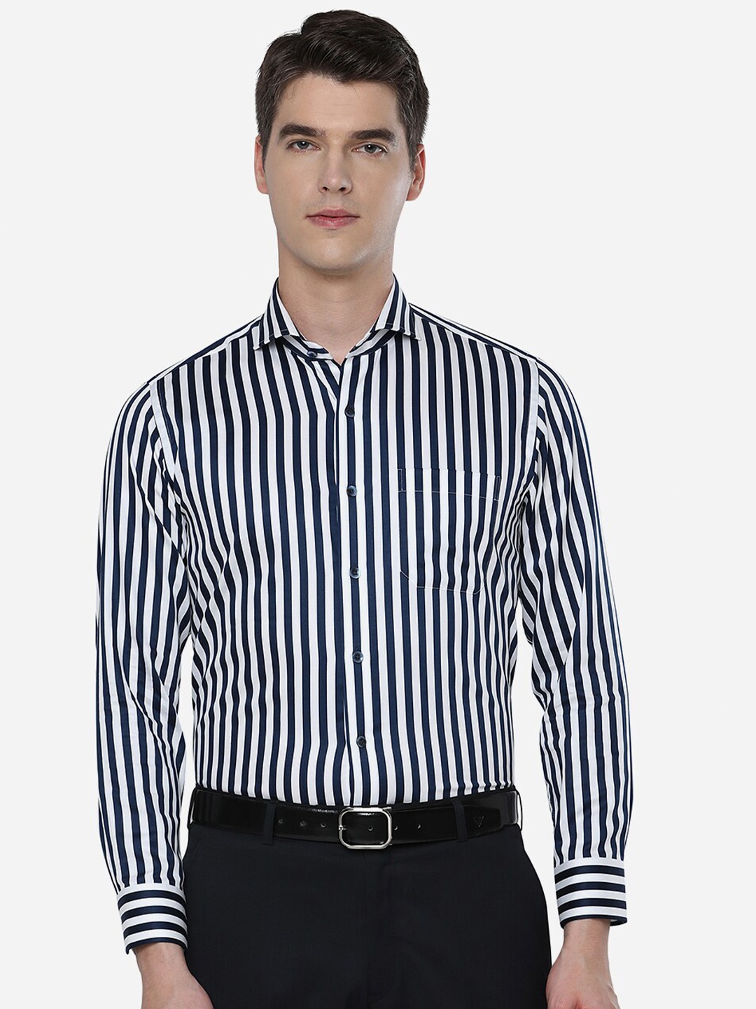

METAL Men Slim Fit Striped Formal Shirt, Navy blue
