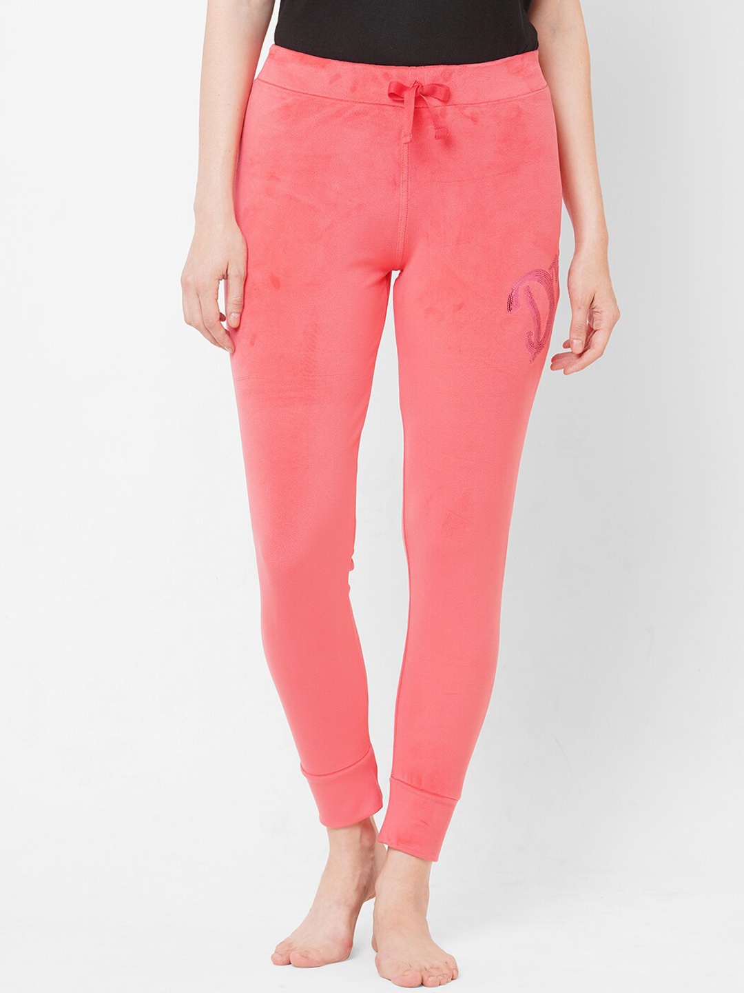 

Sweet Dreams Women Peach Blue Solid Joggers Lounge Pants