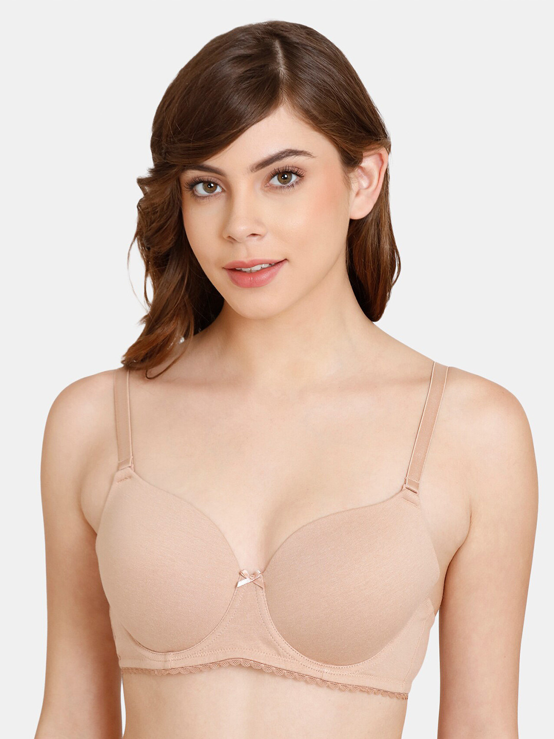 

Rosaline by Zivame Beige Underwired Lightly Padded Seamless Cotton T Shirt Bra