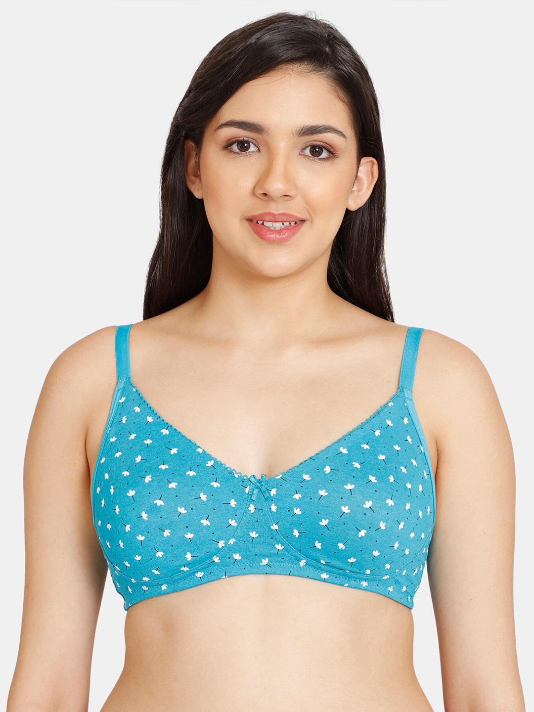 

Rosaline by Zivame Blue & Off White Floral Tshirt Bra