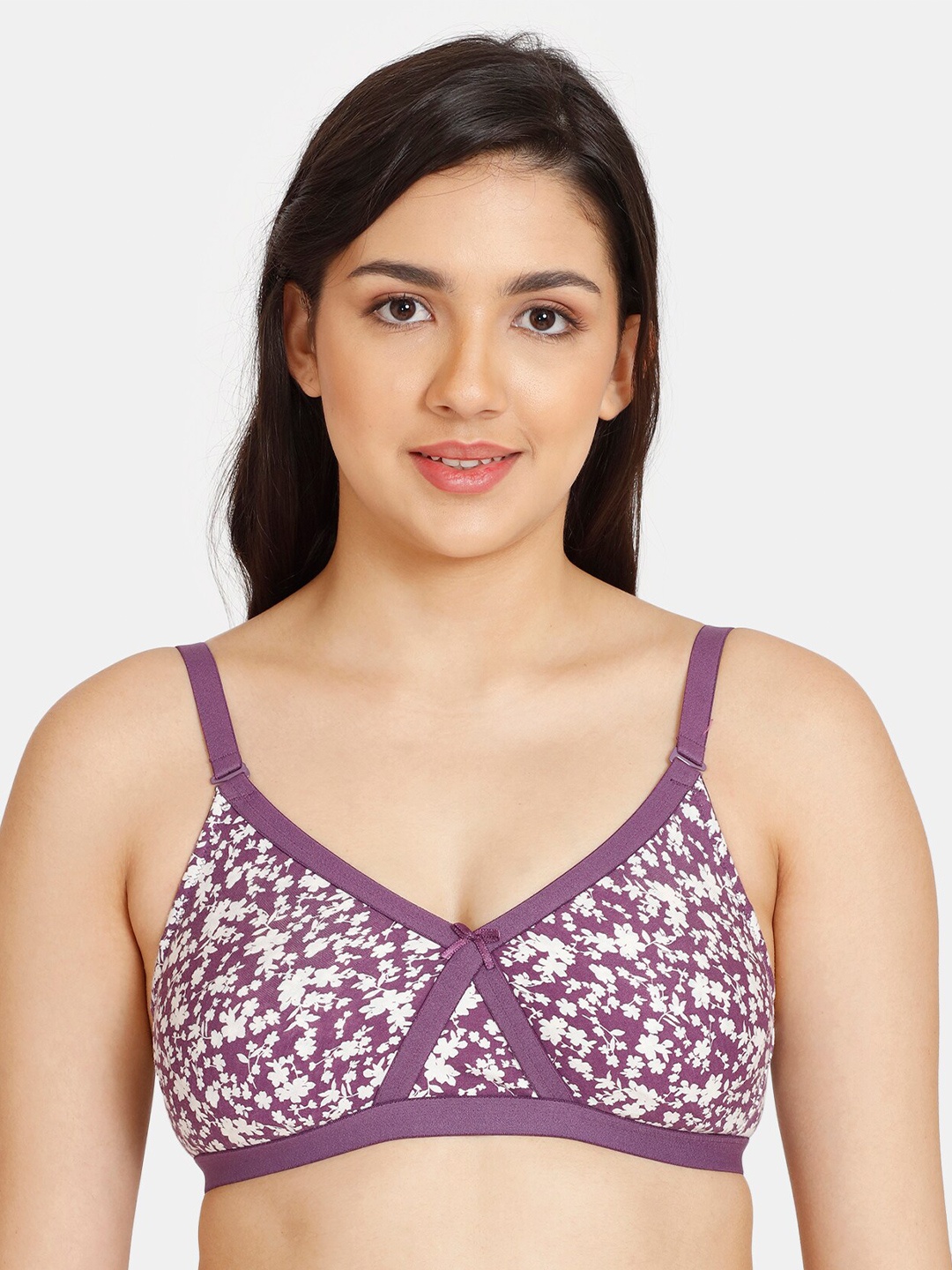 

Rosaline by Zivame Purple & White Floral Non Padded Bra