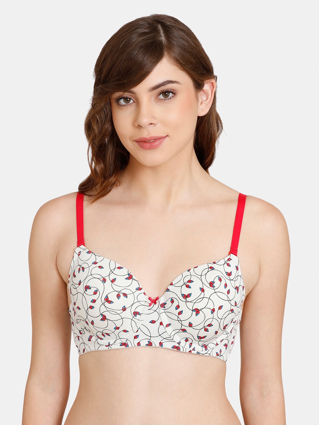 

Rosaline by Zivame White & Red Floral Bra Underwired Lightly Padded