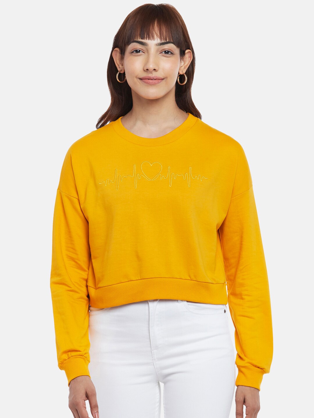 

People Women Printed Sweatshirt, Mustard