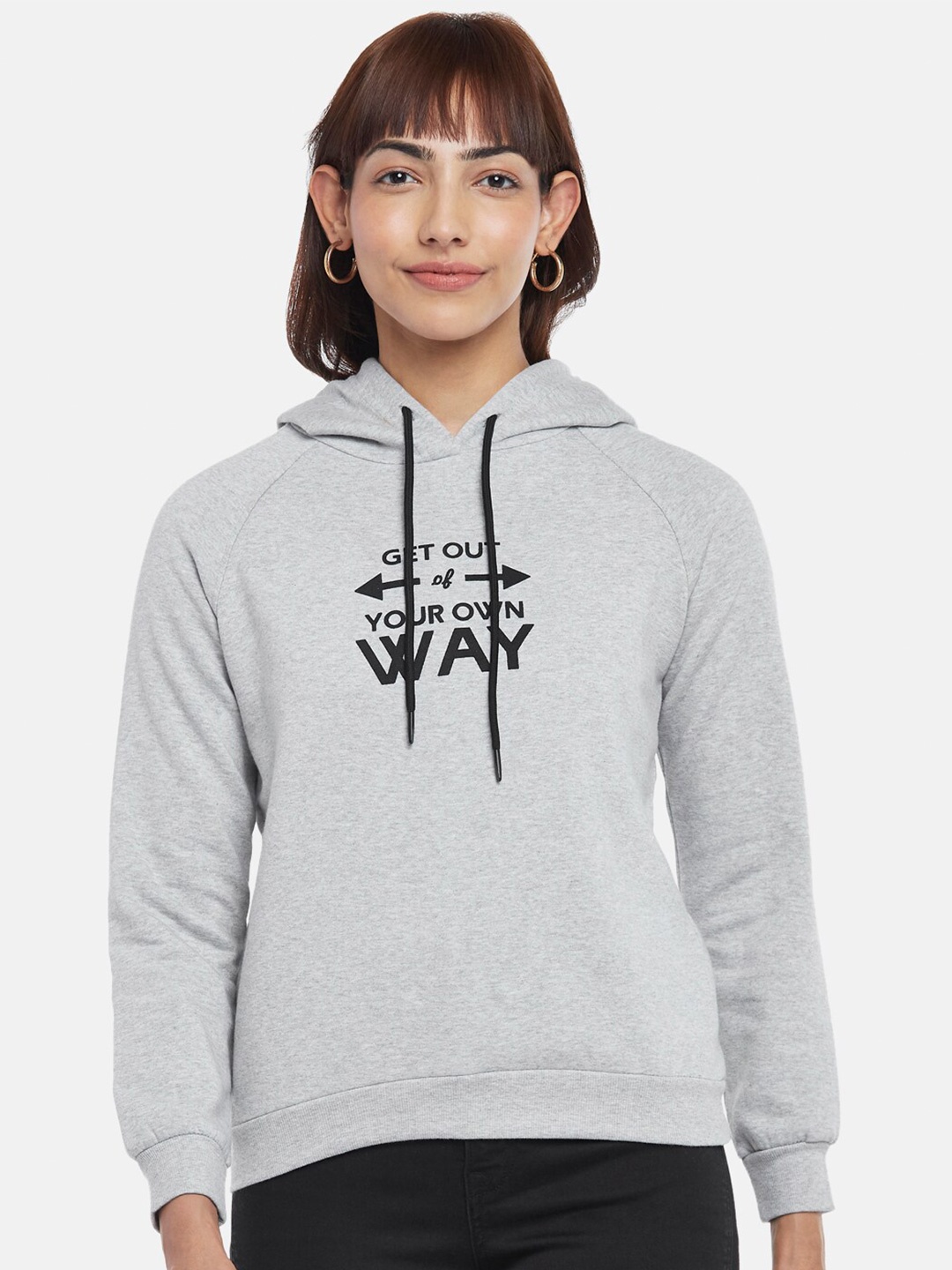 

People Women Printed Hooded Sweatshirt, Grey