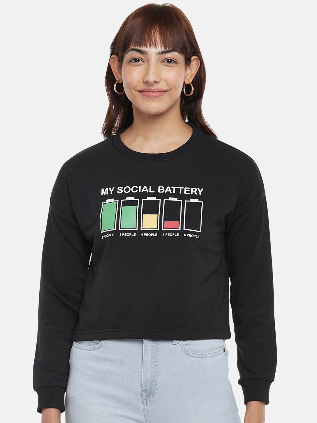 

People Women Printed Sweatshirt, Black