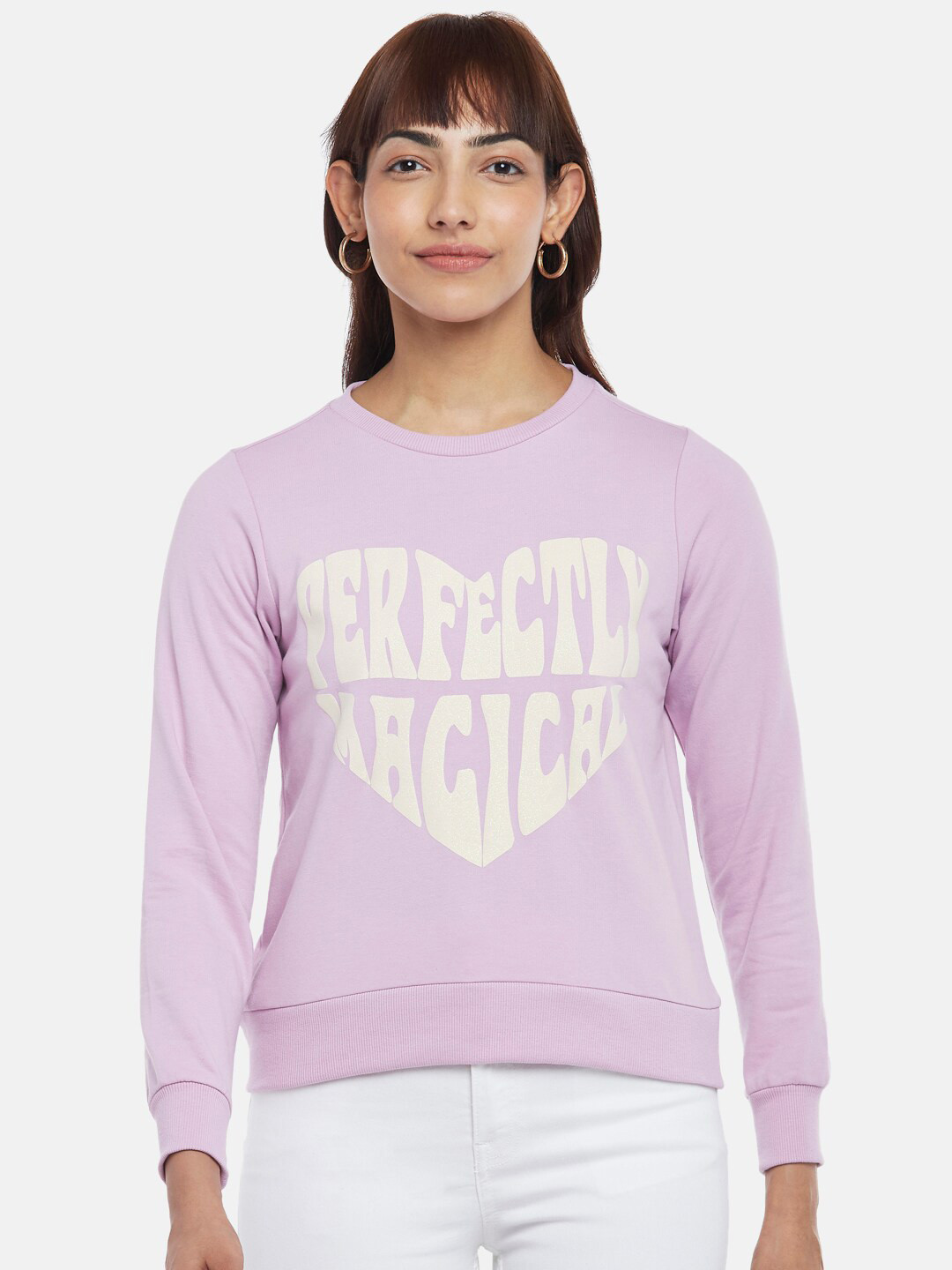 

People Women Printed Sweatshirt, Purple