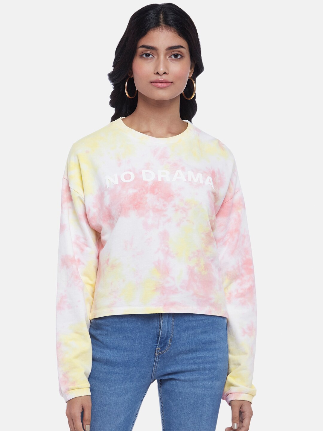 

People Women Printed Cotton Sweatshirt, Pink
