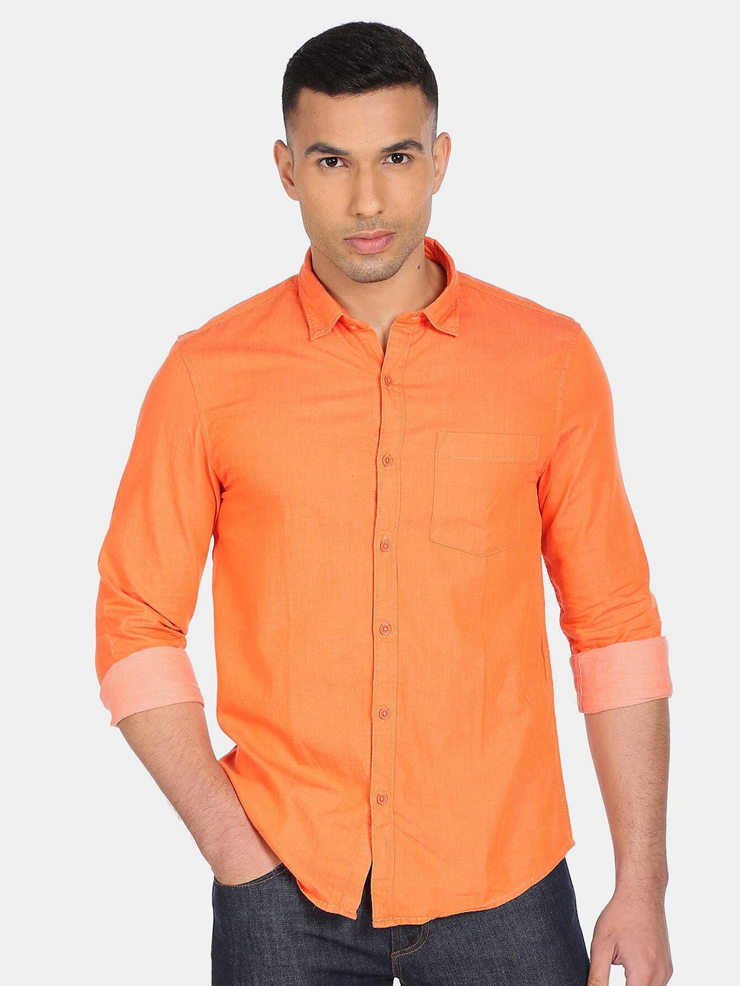 

Ruggers Men Solid Casual Shirt, Orange