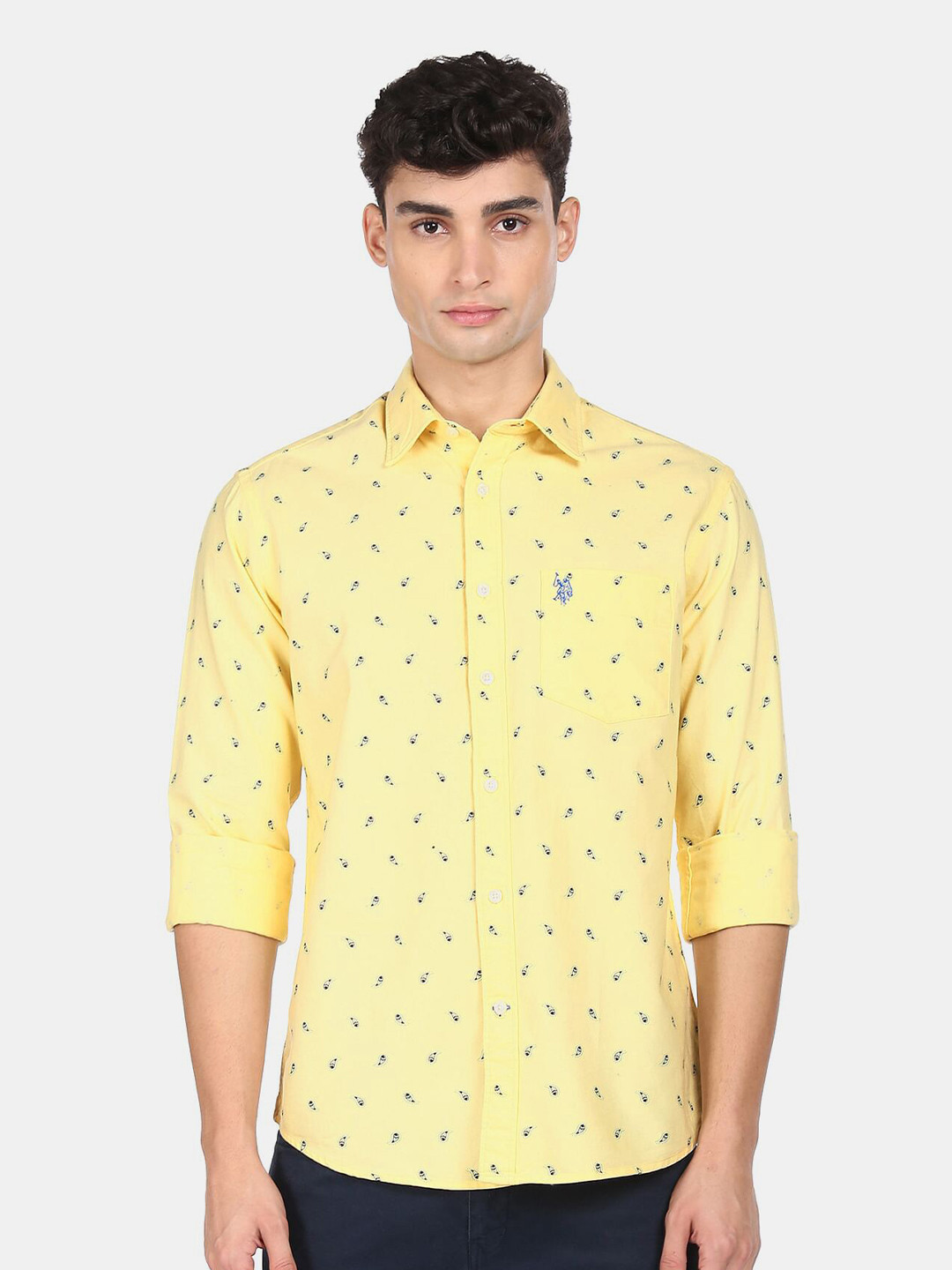 

U S Polo Assn Men Printed Pure Cotton Casual Shirt, Yellow