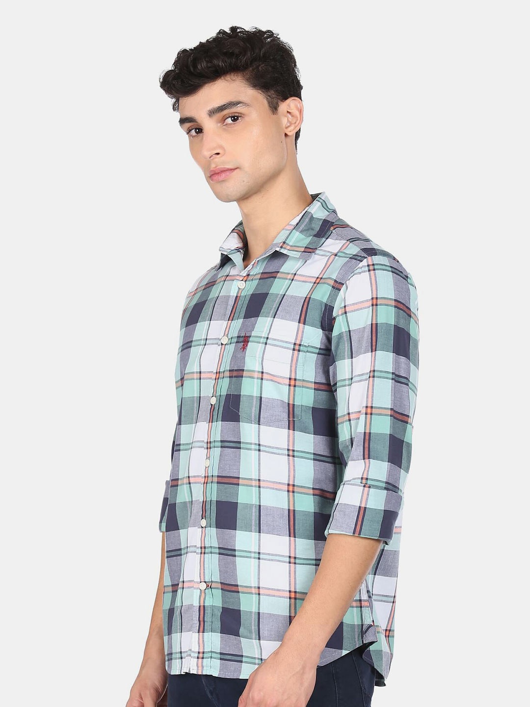 

U S Polo Assn Men Tartan Checked Pure Cotton Casual Shirt, Green