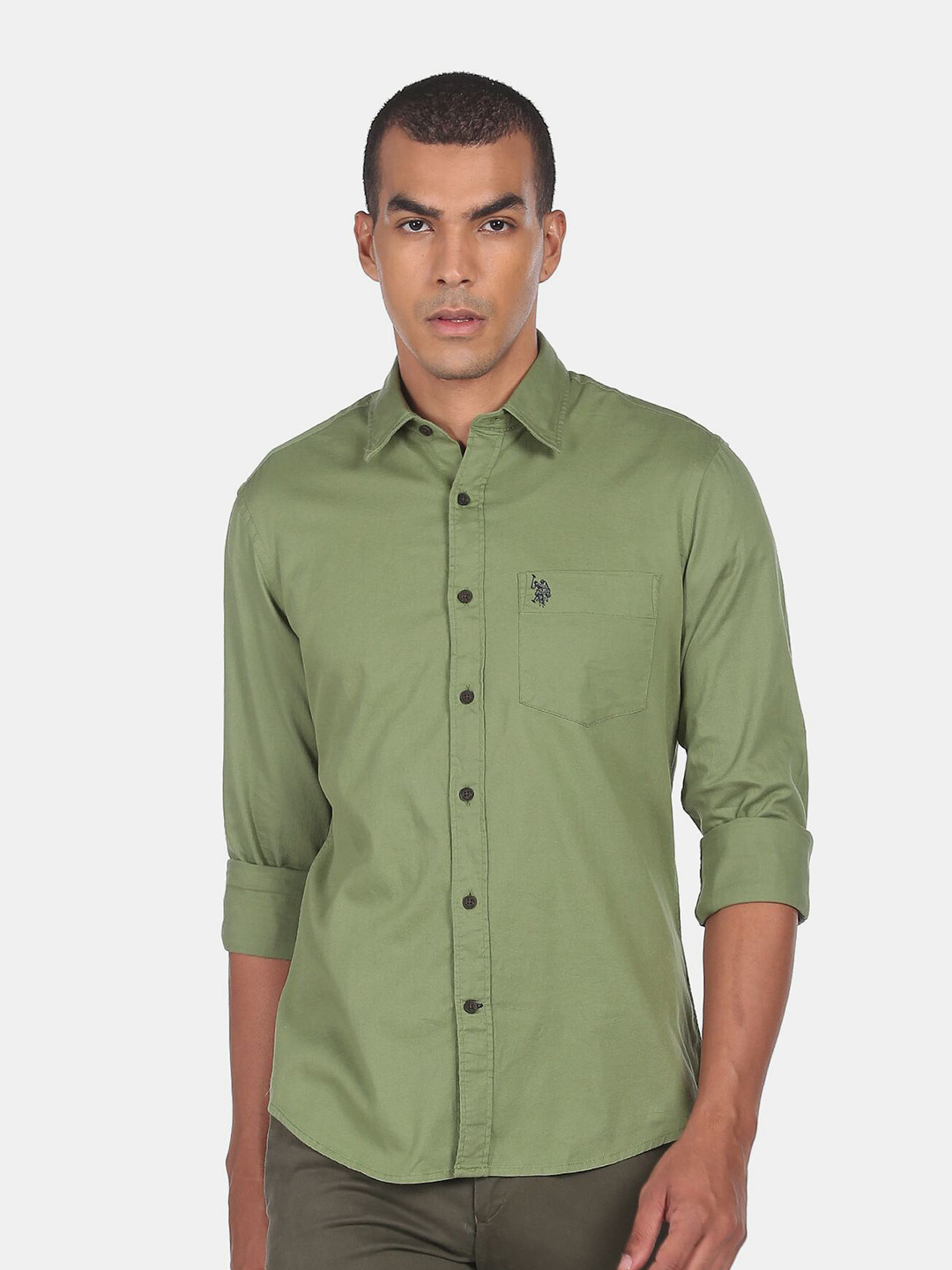 

U S Polo Assn Men Pure Cotton Casual Shirt, Green