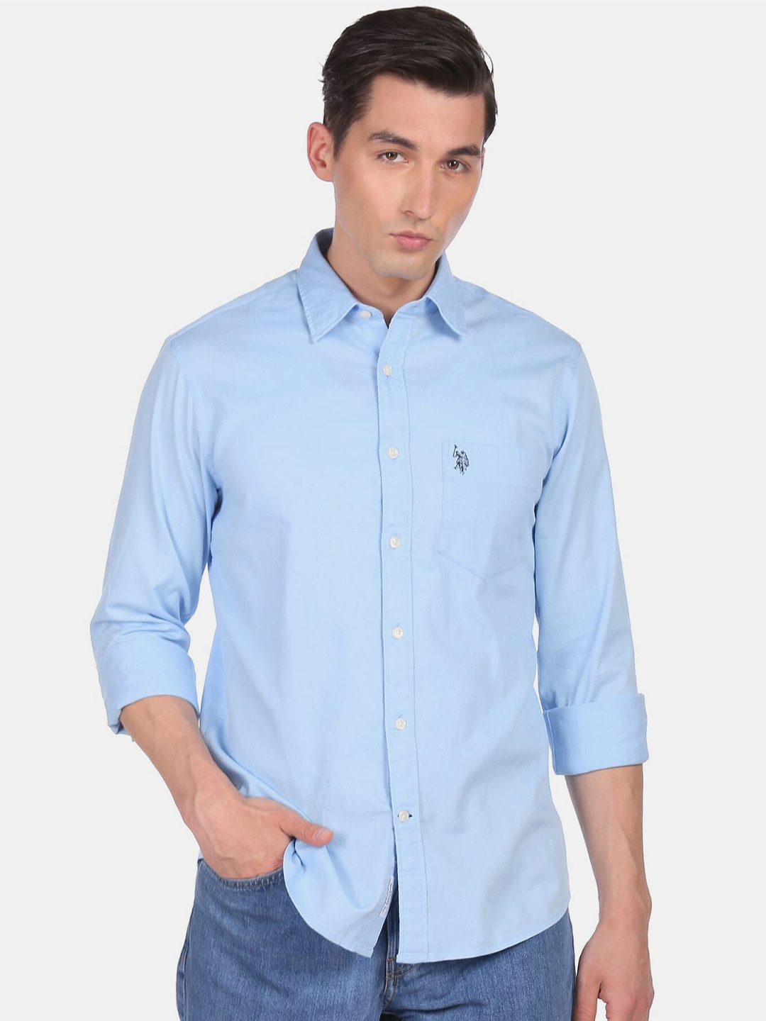

U S Polo Assn Men Pure Cotton Casual Shirt, Blue