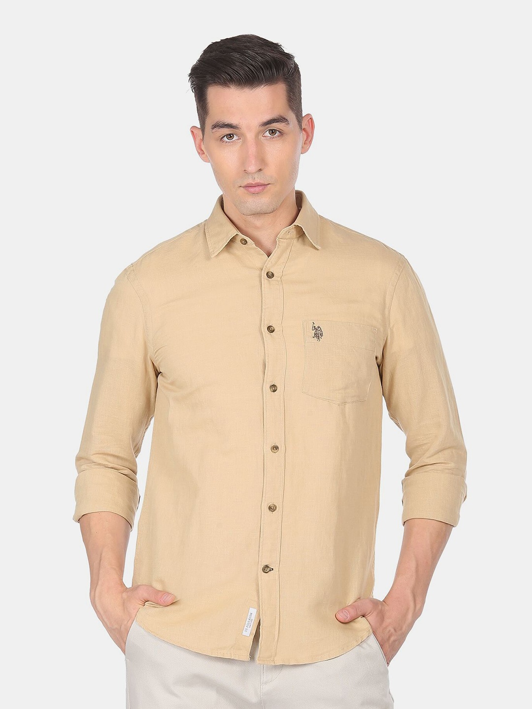 

U S Polo Assn Men Solid Casual Shirt, Beige