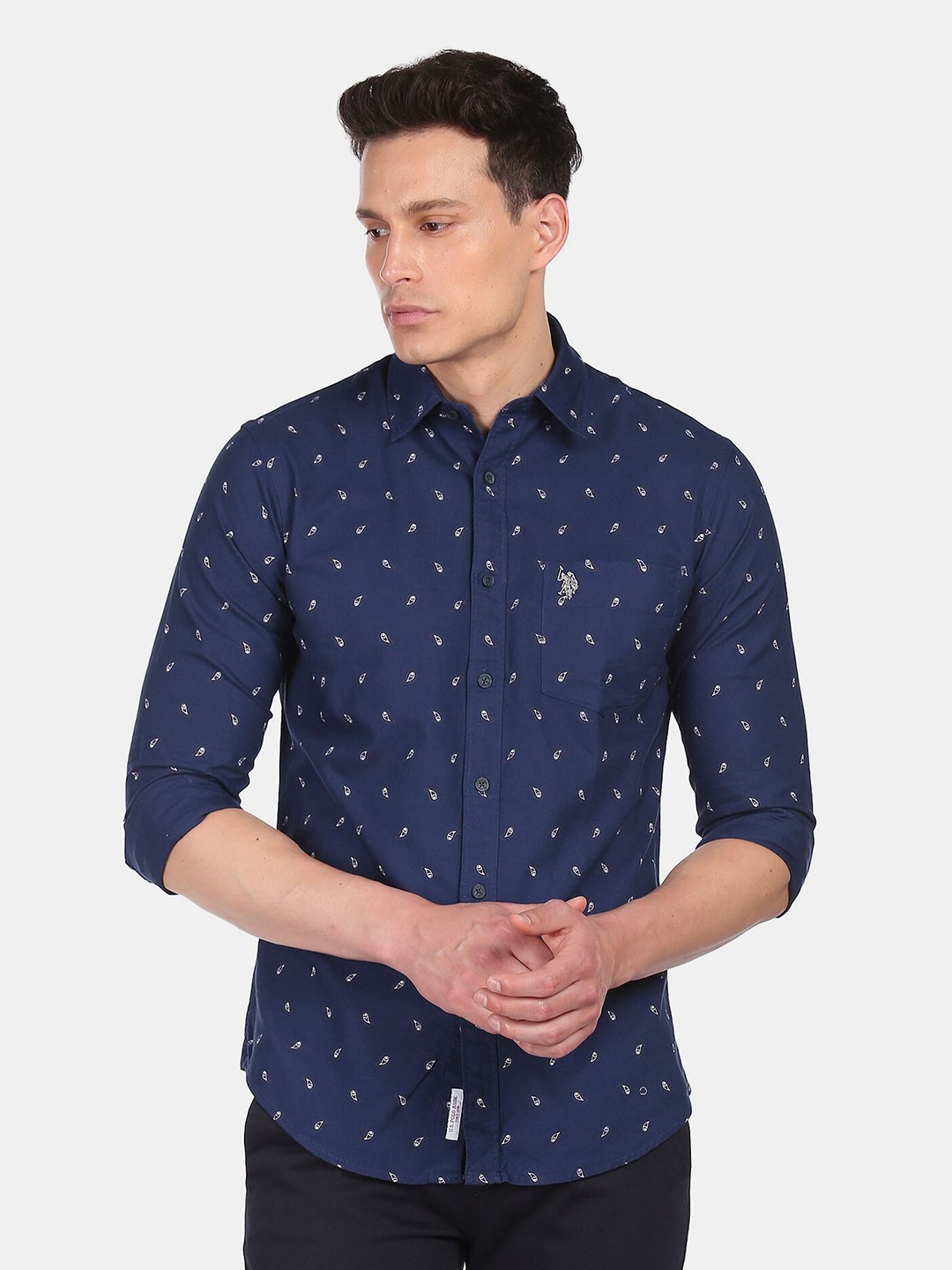 

U S Polo Assn Men Printed Pure Cotton Casual Shirt, Blue