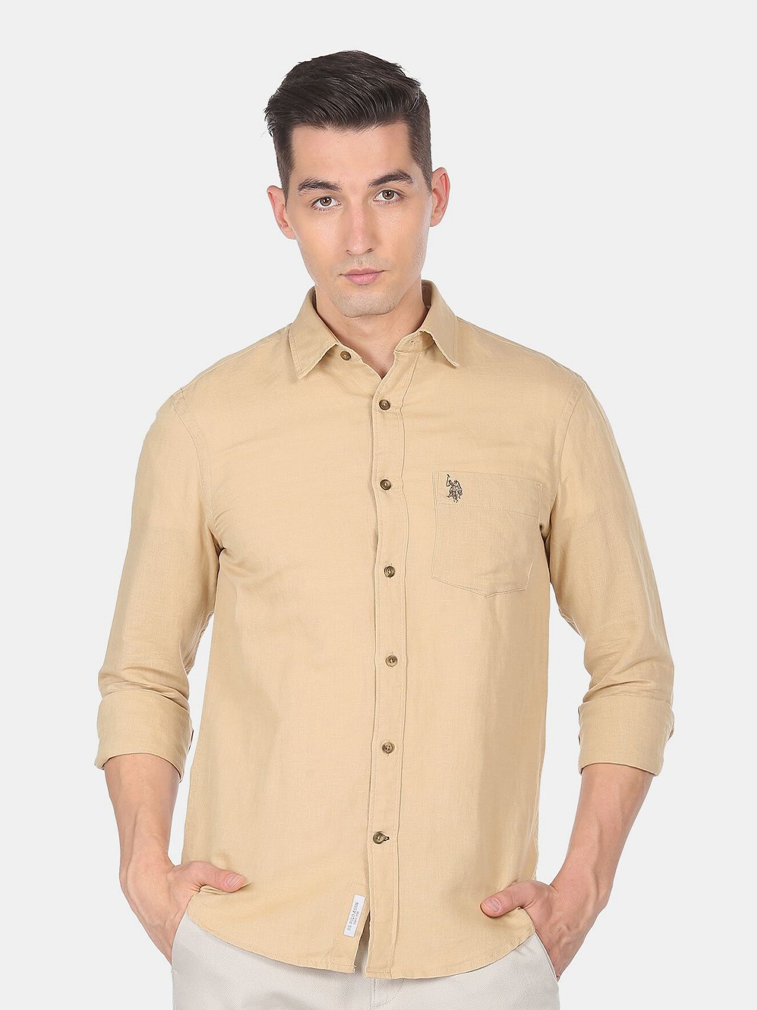 

U S Polo Assn Men Solid Casual Shirt, Beige