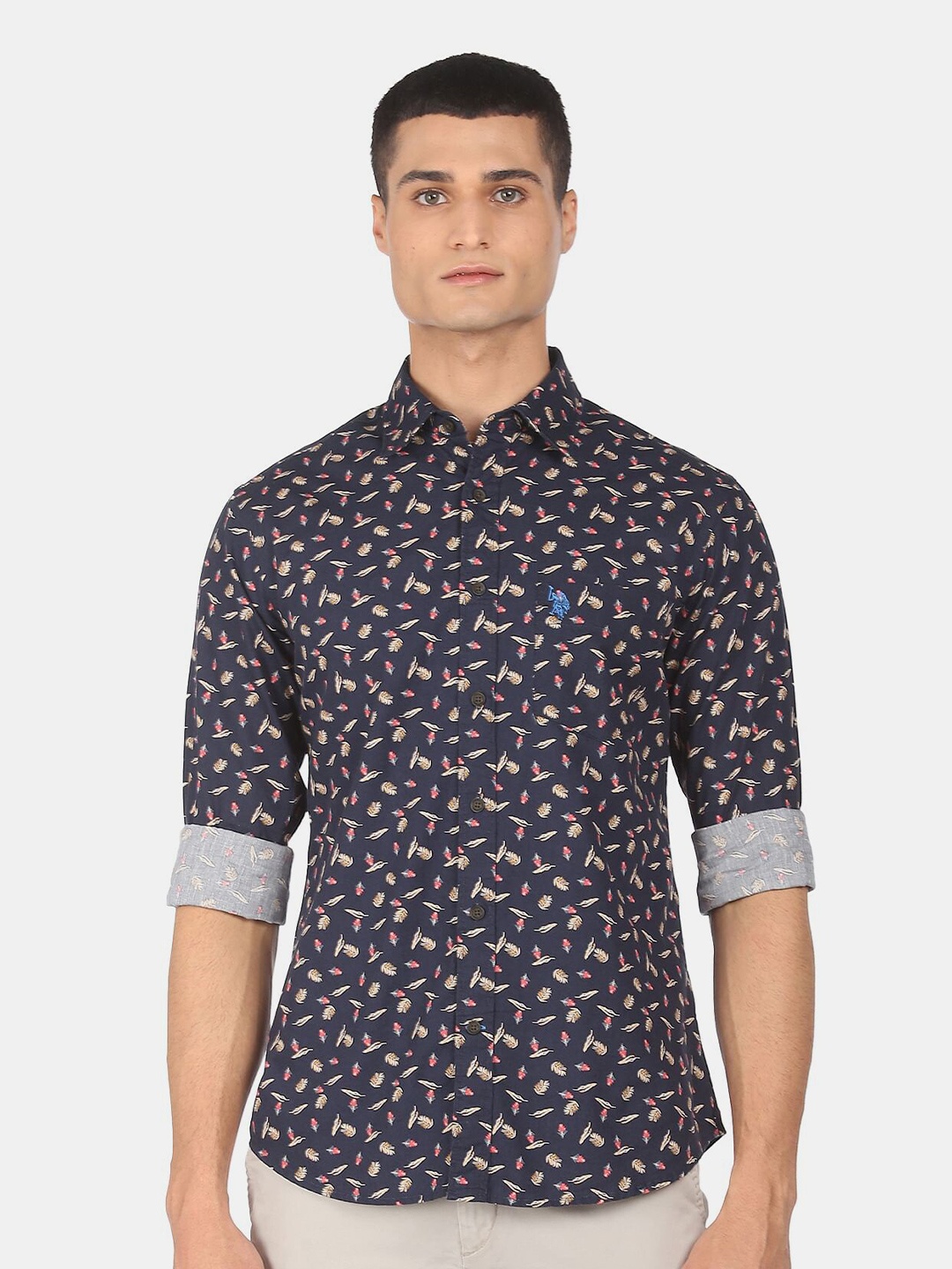 

U S Polo Assn Men Floral Printed Pure Cotton Casual Shirt, Blue