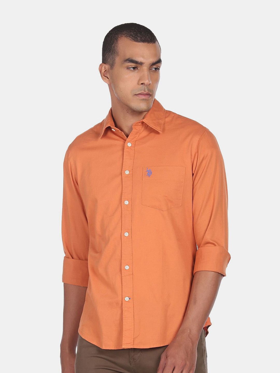 

U S Polo Assn Men Solid Pure Cotton Casual Shirt, Orange