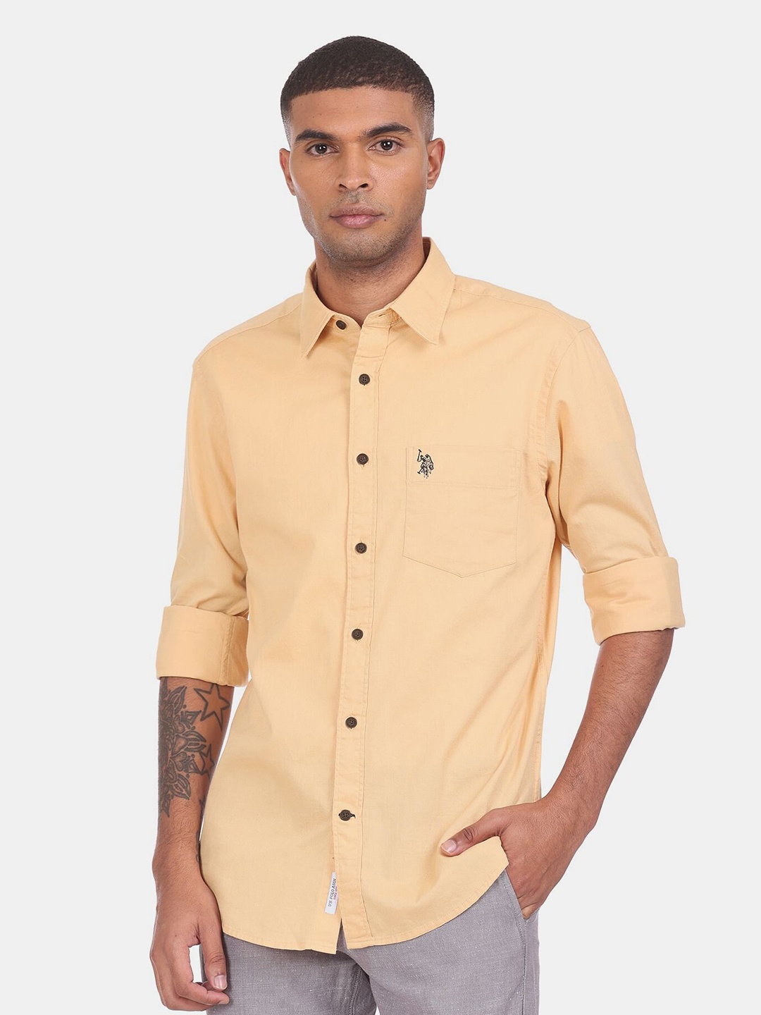 

U S Polo Assn Men Pure Cotton Casual Shirt, Yellow
