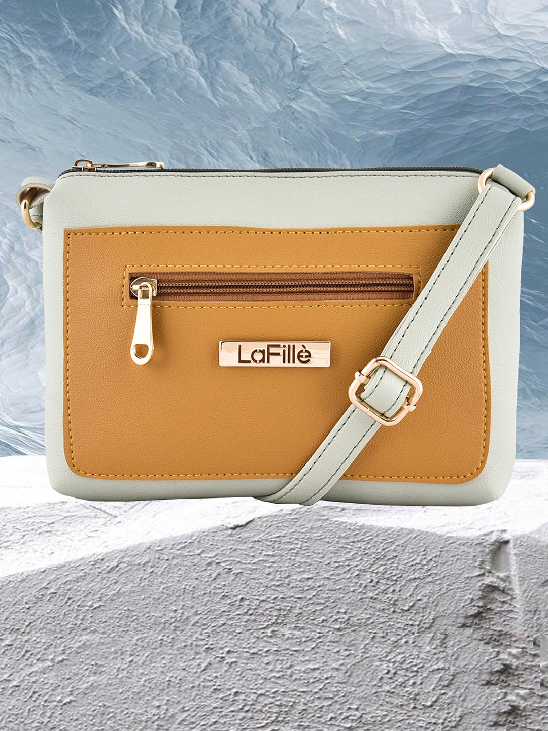

LaFille Green & Tan Colourblocked Purse Clutch