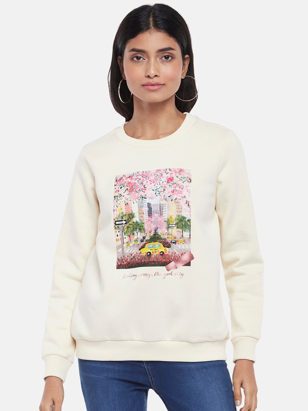 

Honey by Pantaloons Women Printed Sweatshirt, Cream