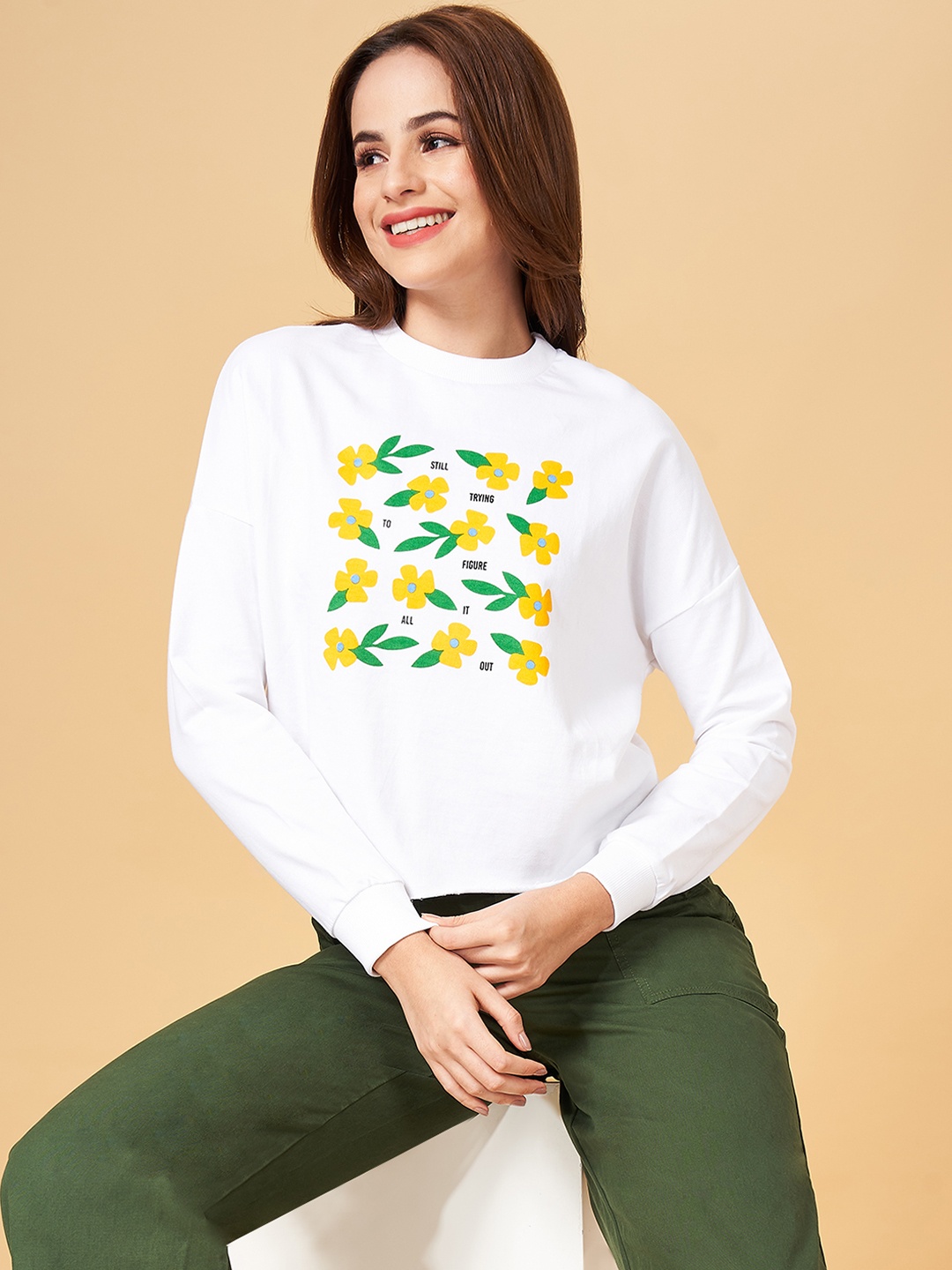 

Honey by Pantaloons Women Cotton Printed Sweatshirt, Off white