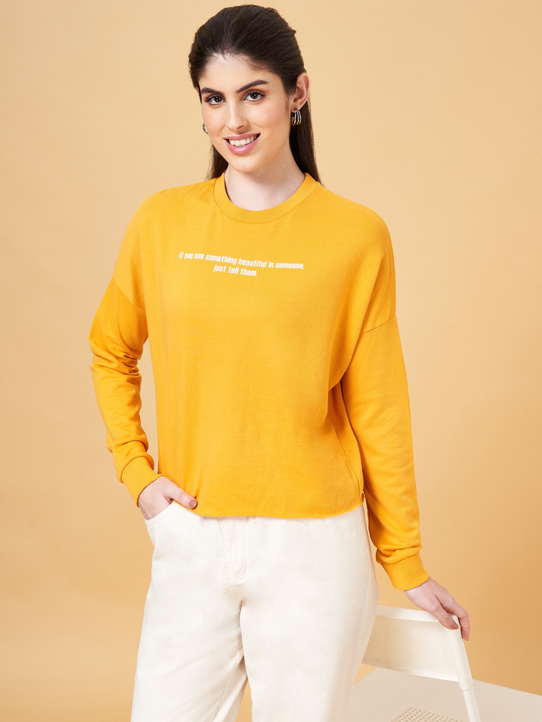 

Honey by Pantaloons Women Cotton Printed Sweatshirt, Mustard