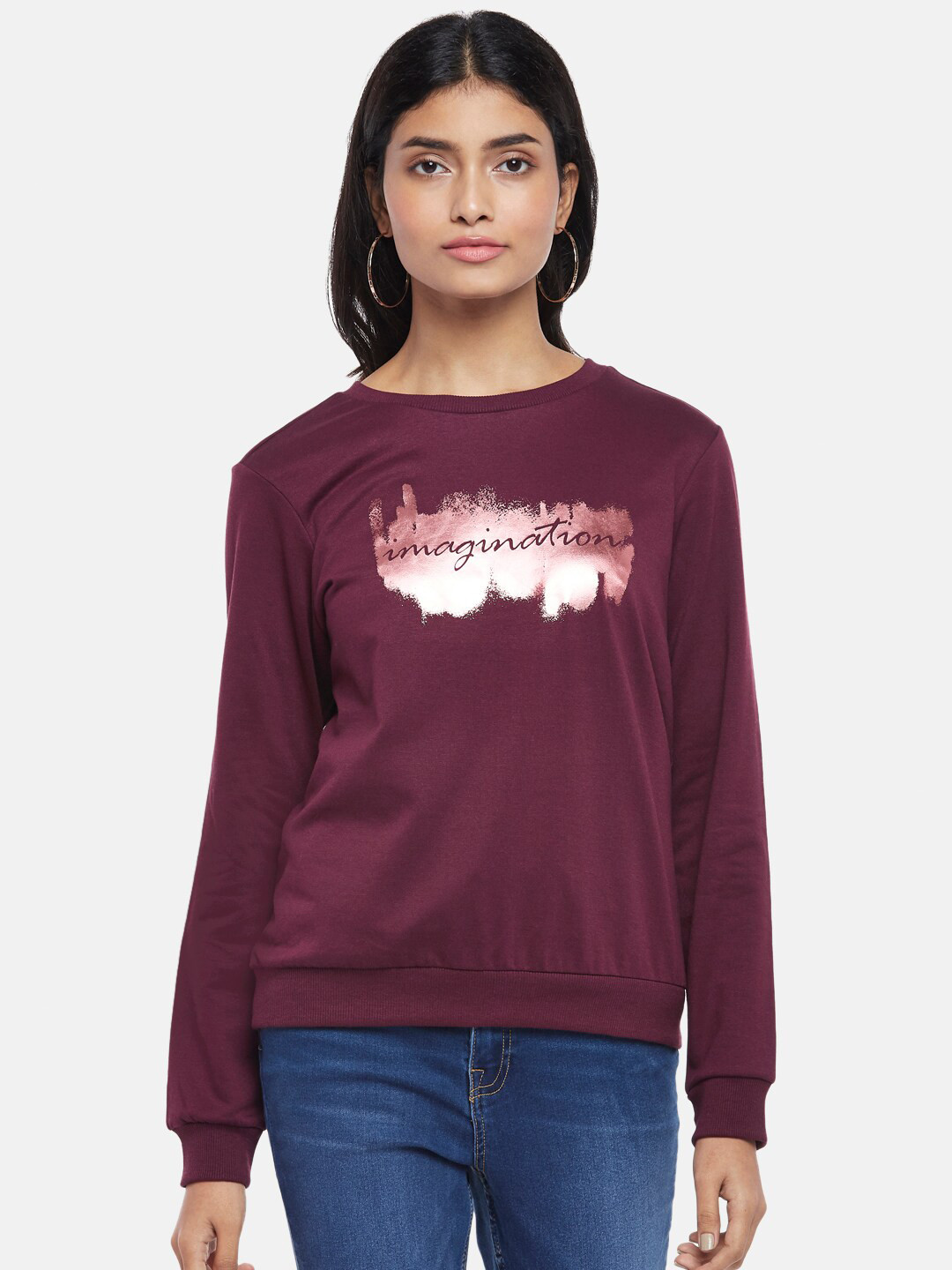 

Honey by Pantaloons Women Cotton Printed Sweatshirt, Maroon