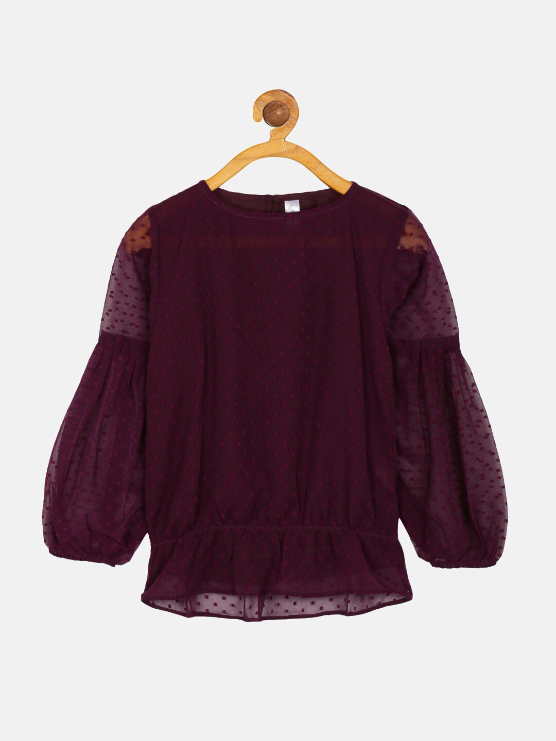 

KiddoPanti Purple Georgette Cinched Waist Long Puff Sleeve Top