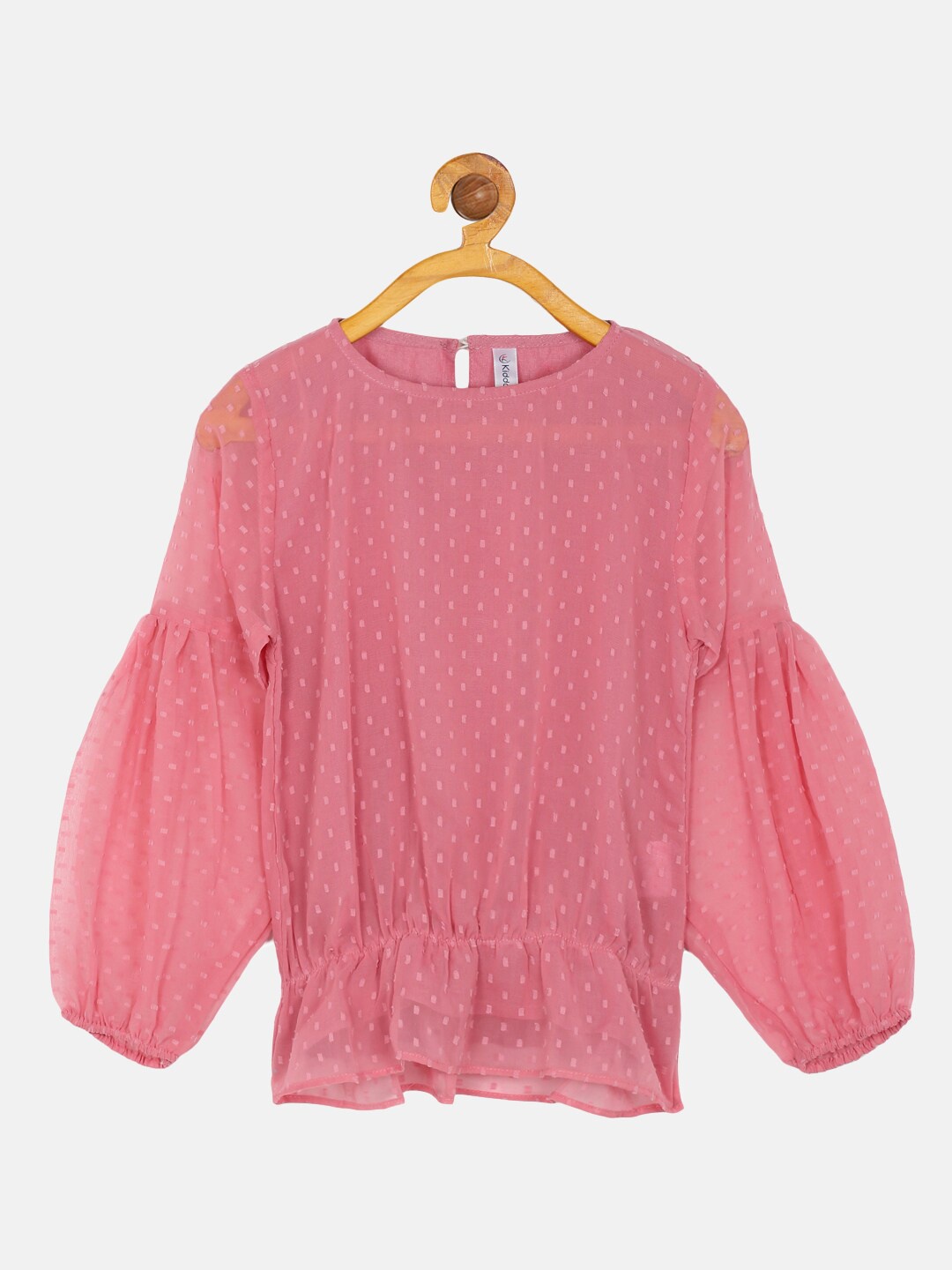 

KiddoPanti Pink Georgette Cinched Waist Long Puff Sleeve Top