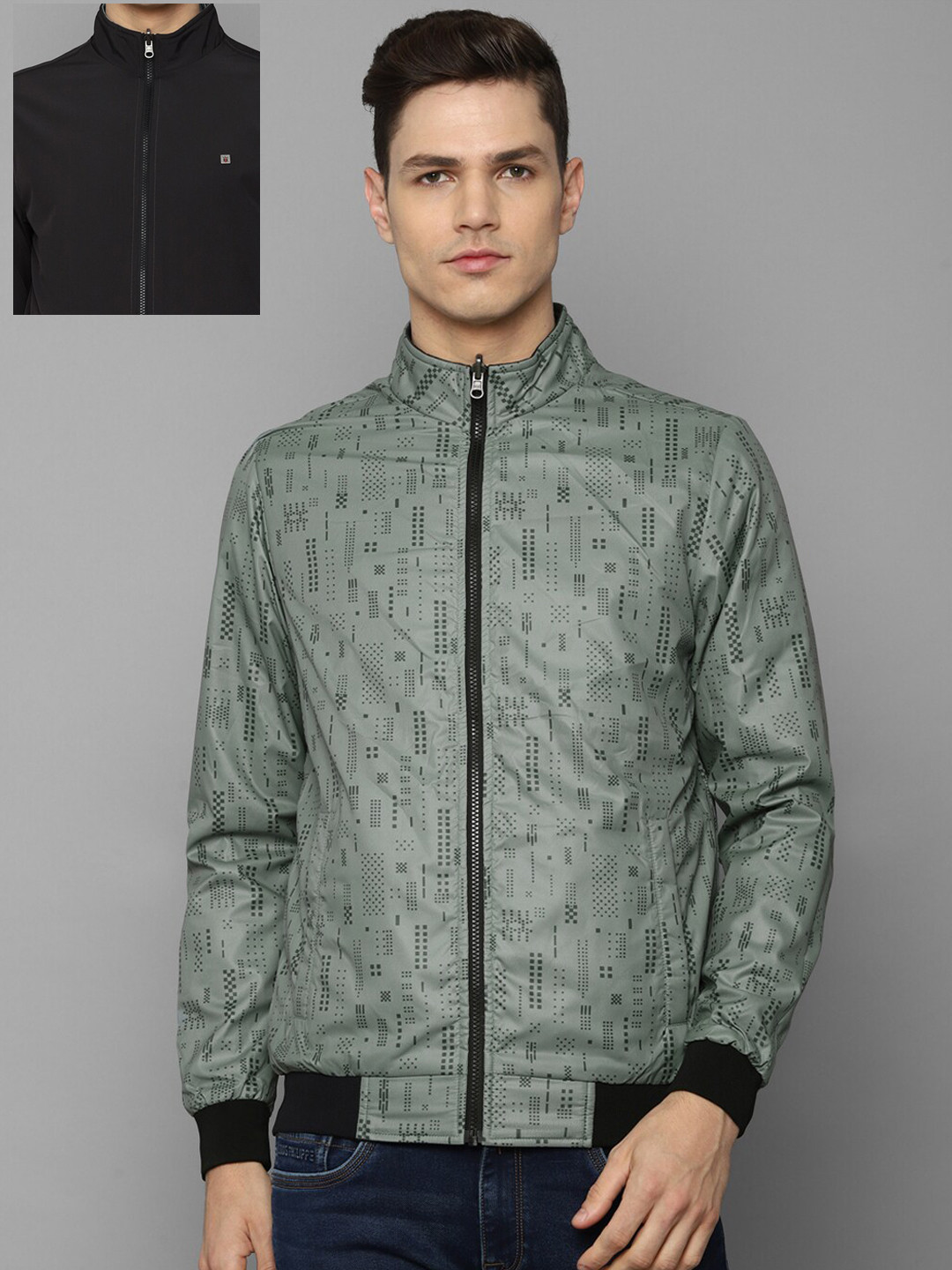 

Louis Philippe Sport Men Black Green Geometric Bomber Jacket
