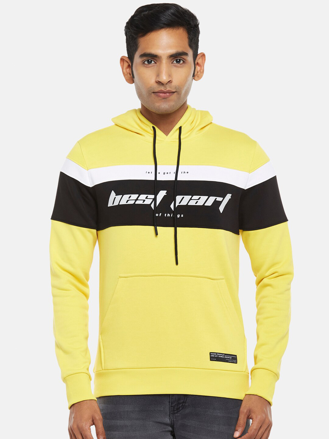 

People Men Printed Hooded Sweatshirt, Yellow