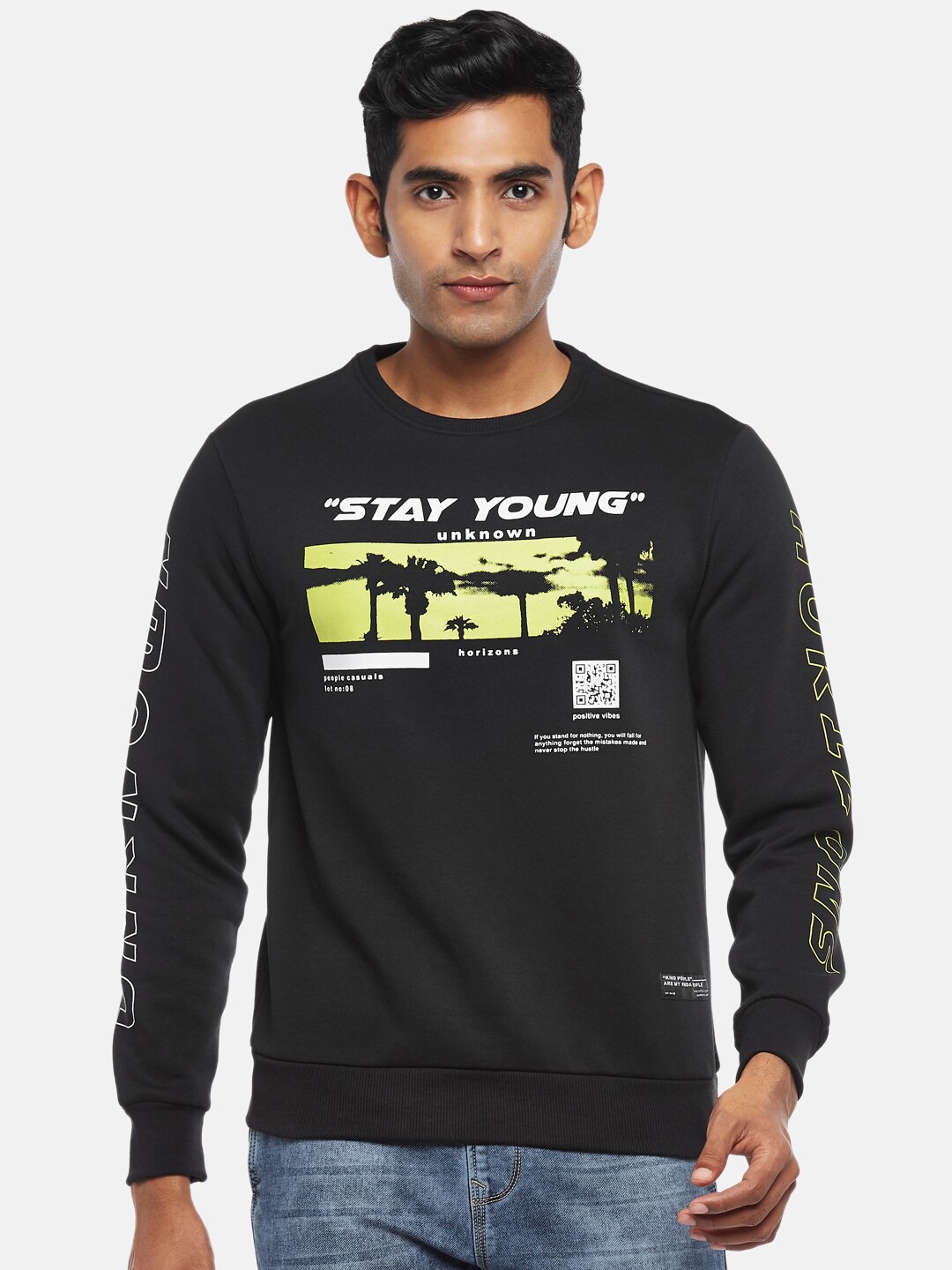 

People Men Printed Sweatshirt, Black