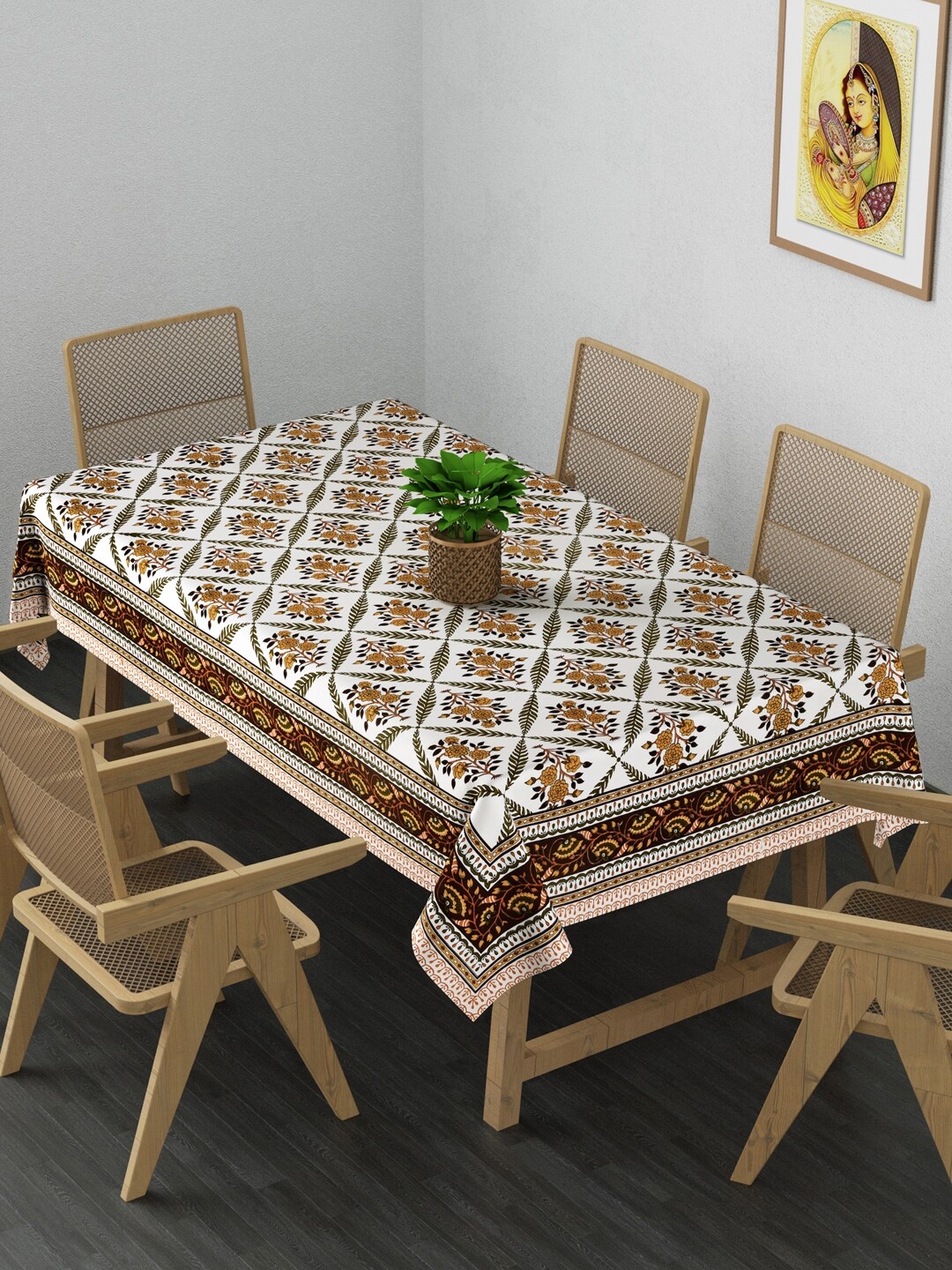 

Gulaab Jaipur Brown & White Floral Printed Cotton 6-Seater Table Covers